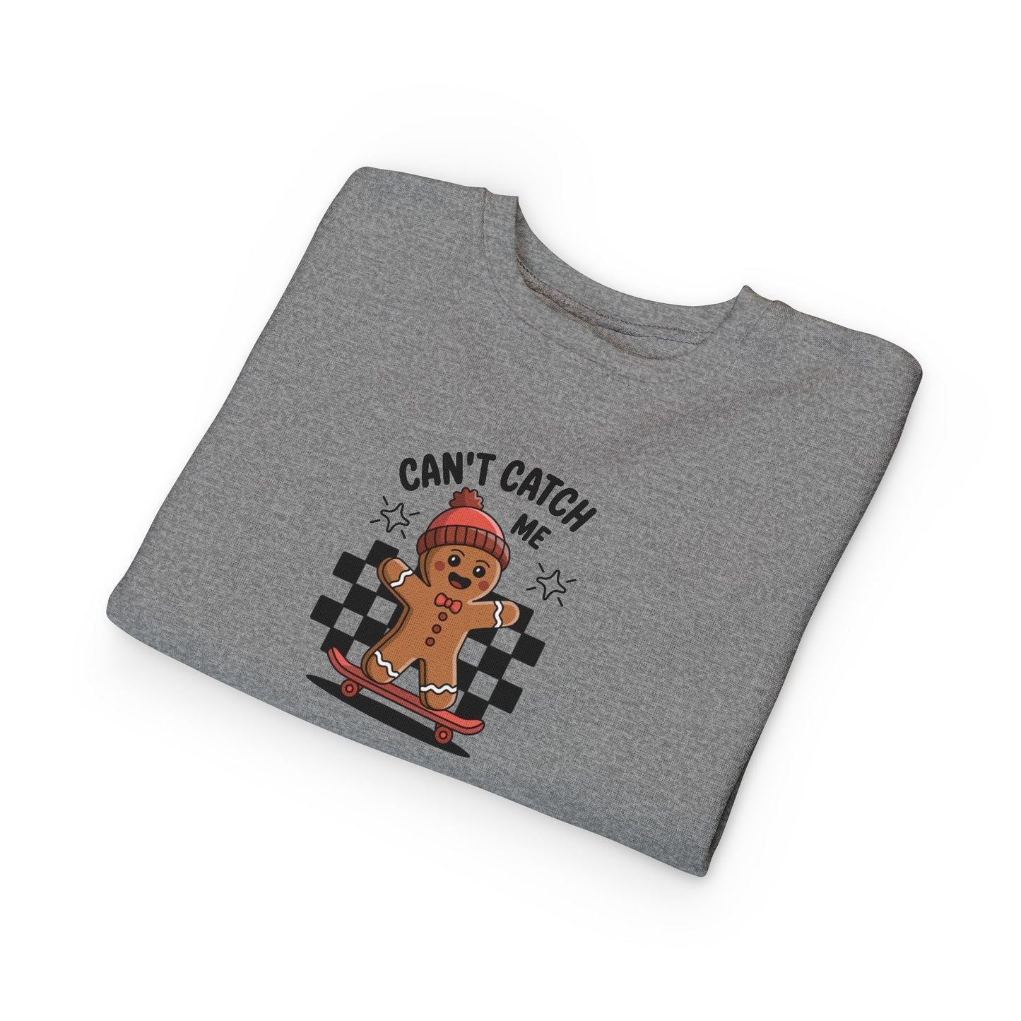 T-Shirt Playful Toddler Sweatshirt with 'Can’t Catch Me' Design Cute Kids Outfit Fun Holiday Gift Cozy Fall Wear Cheeky Gingerbread Sweater
