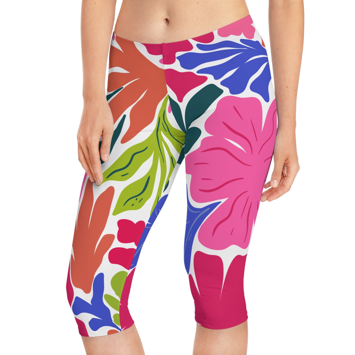 Capri Leggings Tropical Floral Capri Leggings Vibrant AOP Activewear for Summer Yoga Fitness Casual Wear Beach Retreat