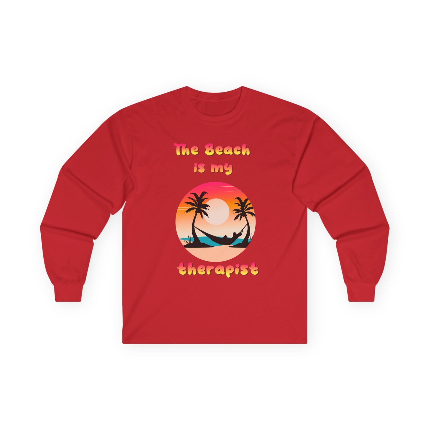 T-Shirt Beach Therapy Long Sleeve Tee Unisex Cotton Shirt for Beach Lovers Gifts for Vacation Summer Ocean Enthusiasts Relaxation