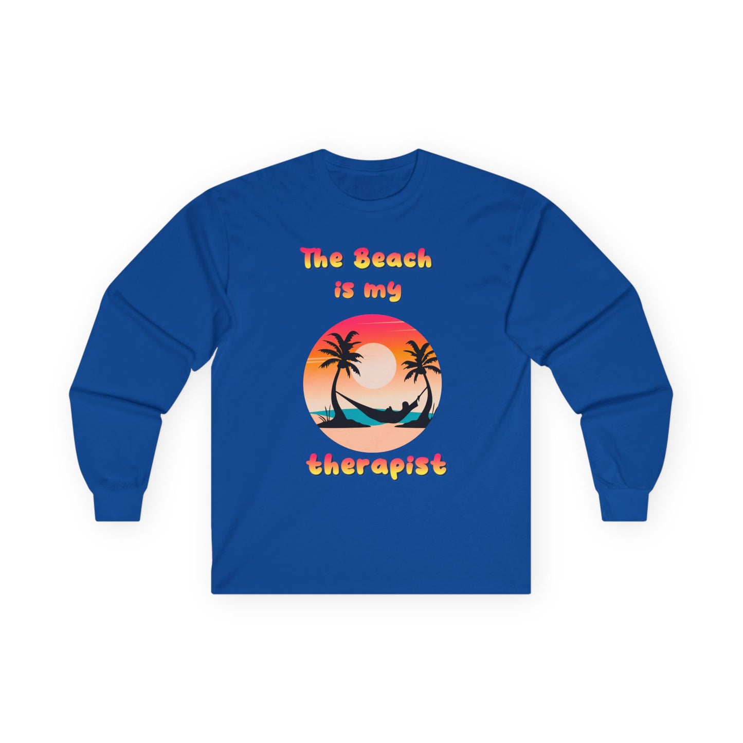 T-Shirt Beach Therapy Long Sleeve Tee Unisex Cotton Shirt for Beach Lovers Gifts for Vacation Summer Ocean Enthusiasts Relaxation