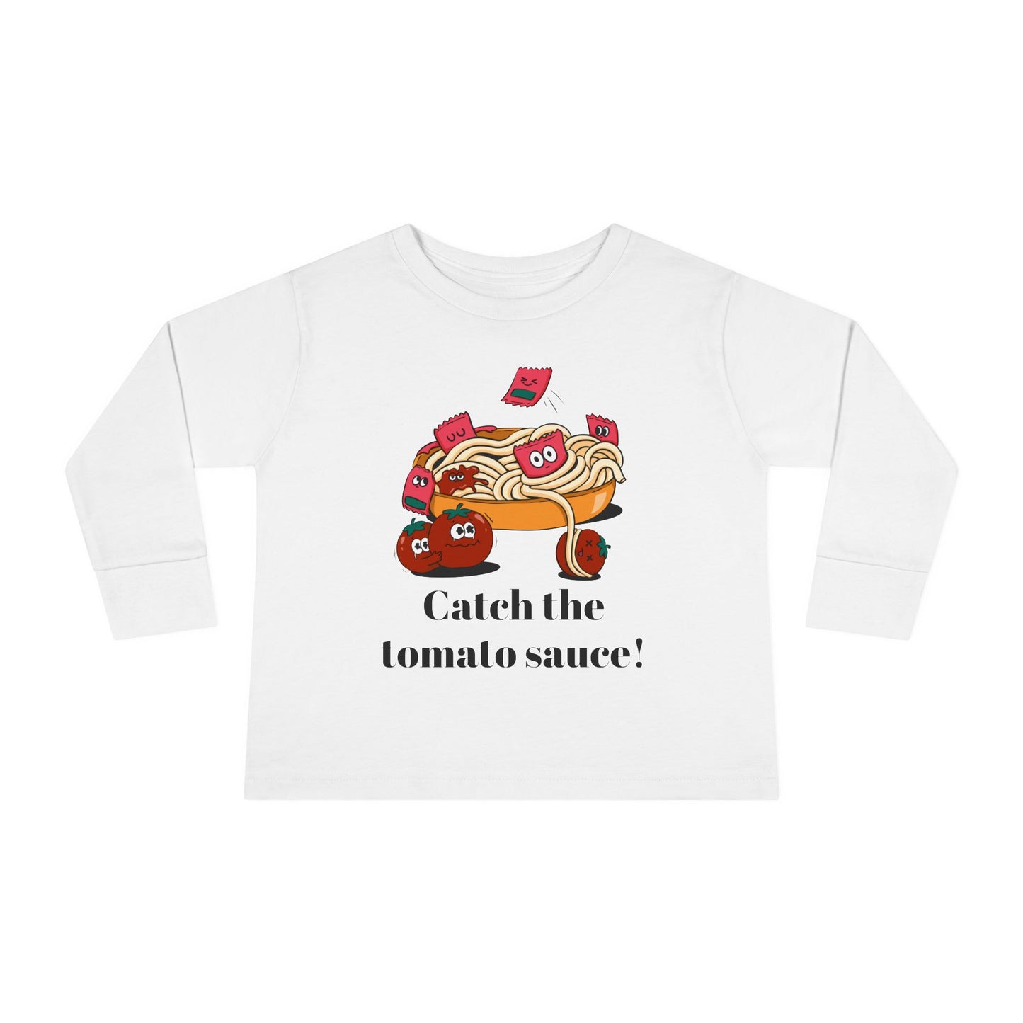 T-Shirt Cute Food-Themed Toddler Long Sleeve Tee Catch the Tomato Sauce Shirt Kids Foodie Apparel Fun Playdate Outfit Perfect for Birthdays