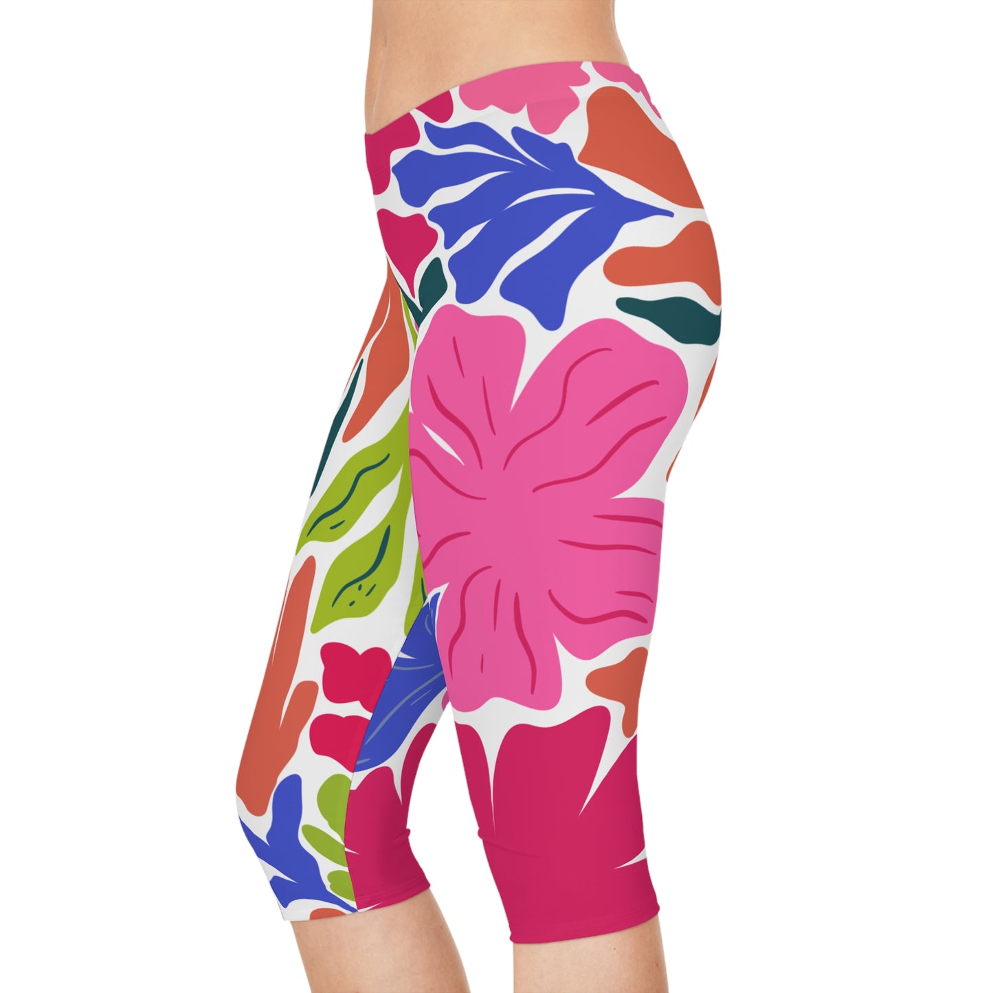 Capri Leggings Tropical Floral Capri Leggings Vibrant AOP Activewear for Summer Yoga Fitness Casual Wear Beach Retreat