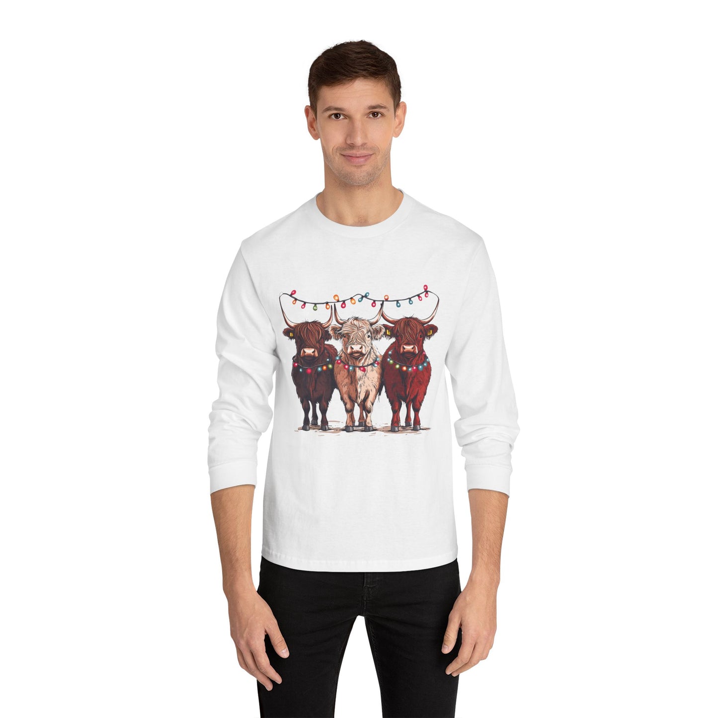 T-Shirt Unisex Classic Long Sleeve Cute Christmas Cows Gift For Anyone Holiday Attire Seasonal Fun