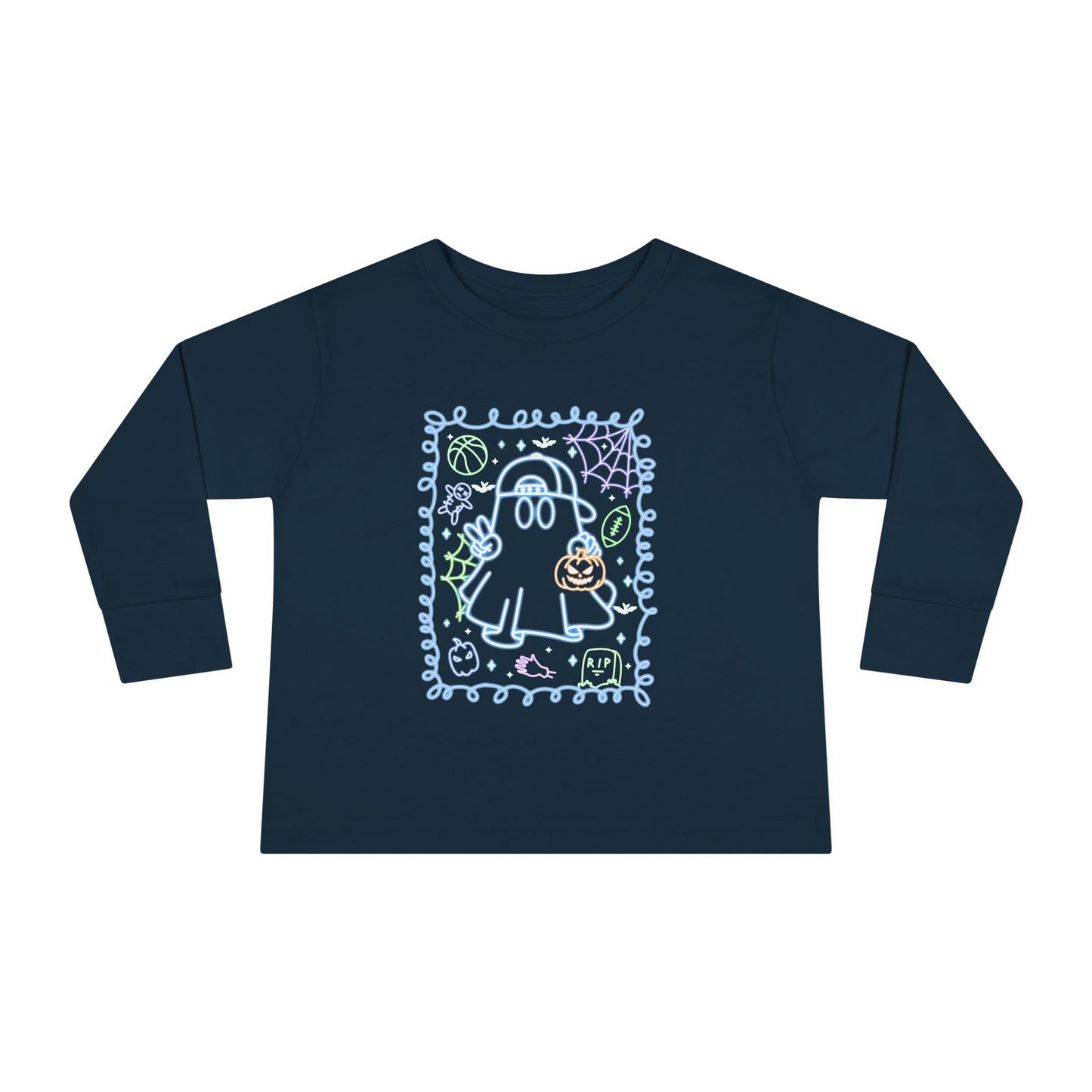 T-Shirt Cute Ghost Toddler Long Sleeve Tee Halloween Gift Kids' Halloween Shirt Autumn Outfit Playful Toddler Clothing