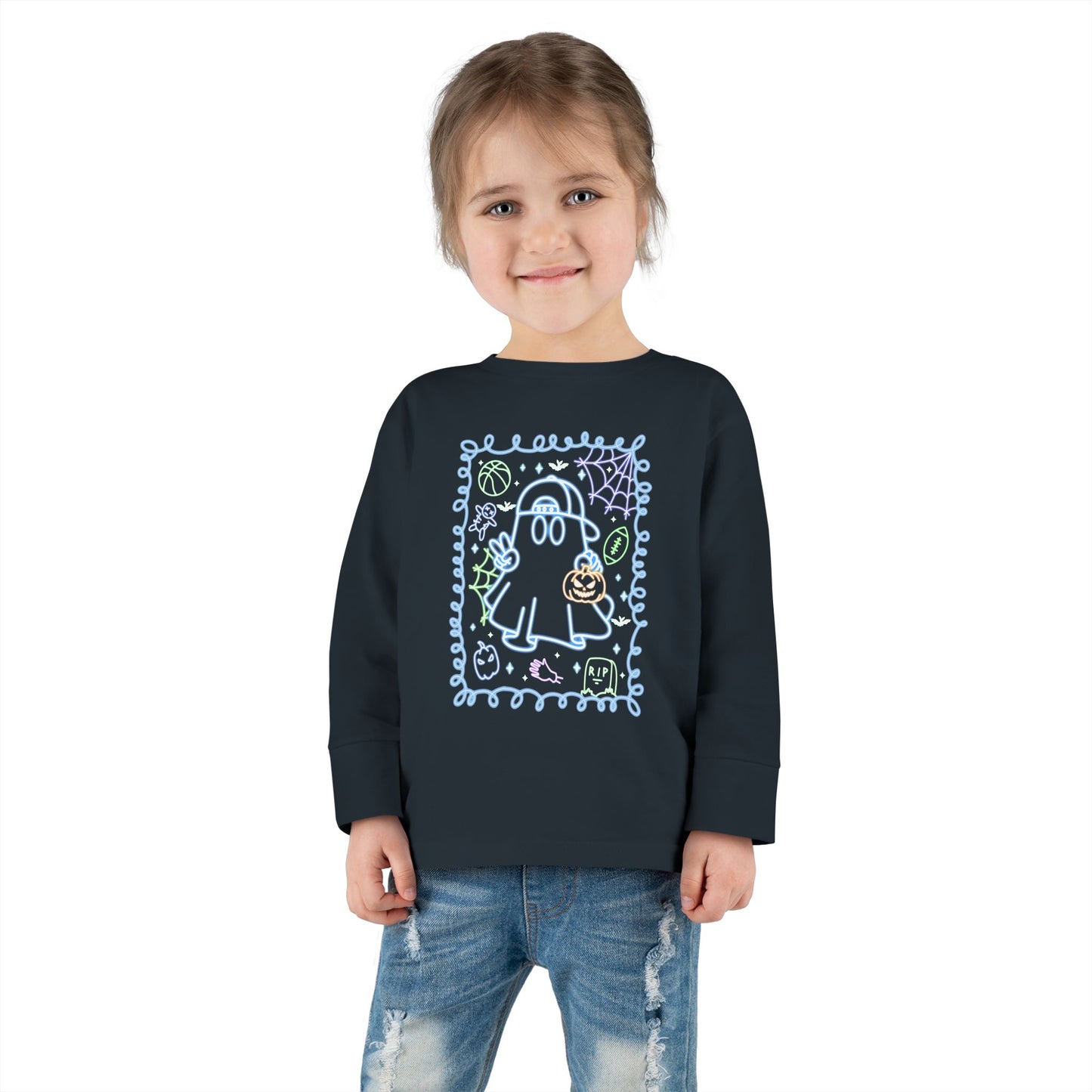 T-Shirt Cute Ghost Toddler Long Sleeve Tee Halloween Gift Kids' Halloween Shirt Autumn Outfit Playful Toddler Clothing