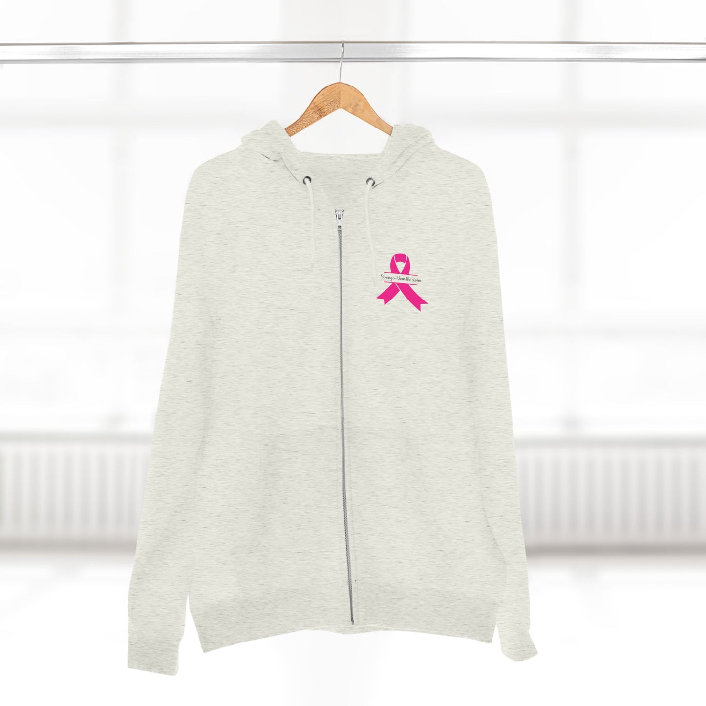 Sweatshirt Breast Cancer Awareness Unisex Zip Hoodie - Stronger Than The Storm Cool Weather Wear