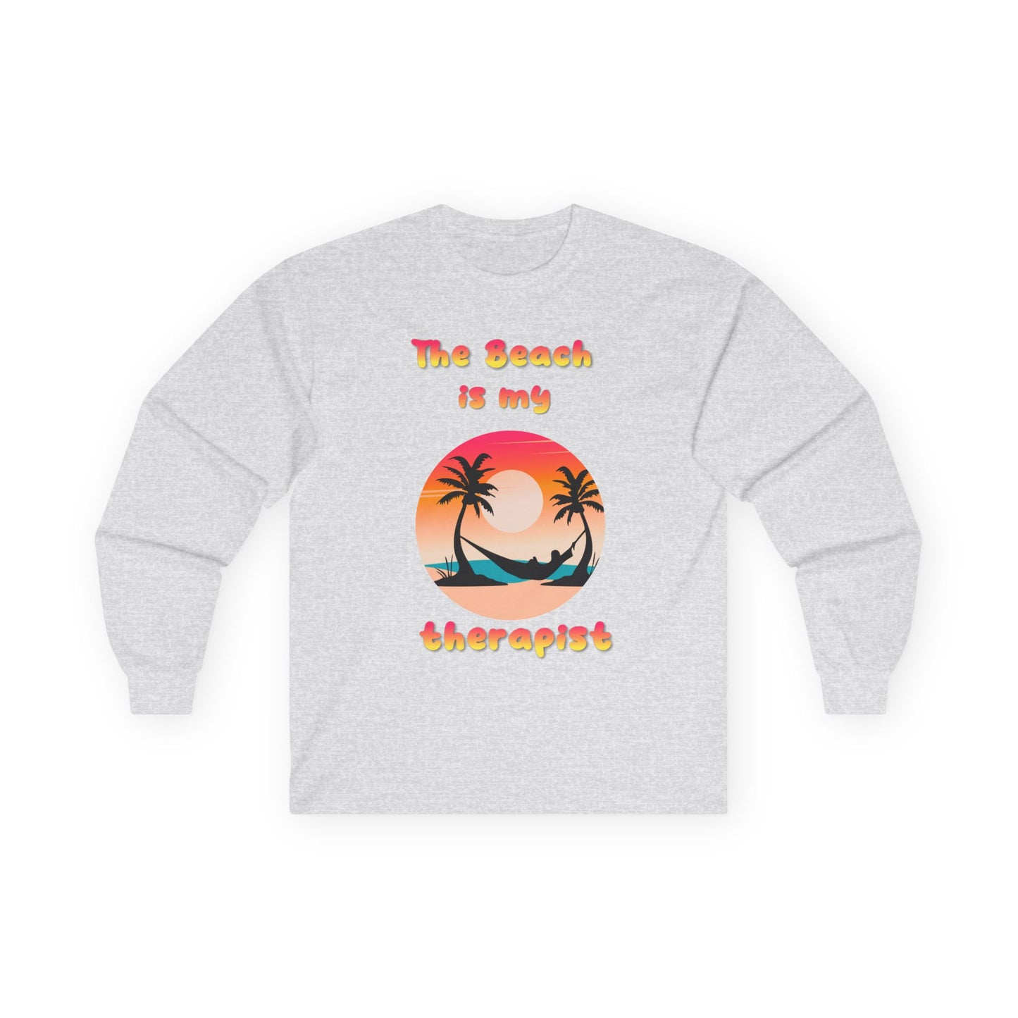 T-Shirt Beach Therapy Long Sleeve Tee Unisex Cotton Shirt for Beach Lovers Gifts for Vacation Summer Ocean Enthusiasts Relaxation