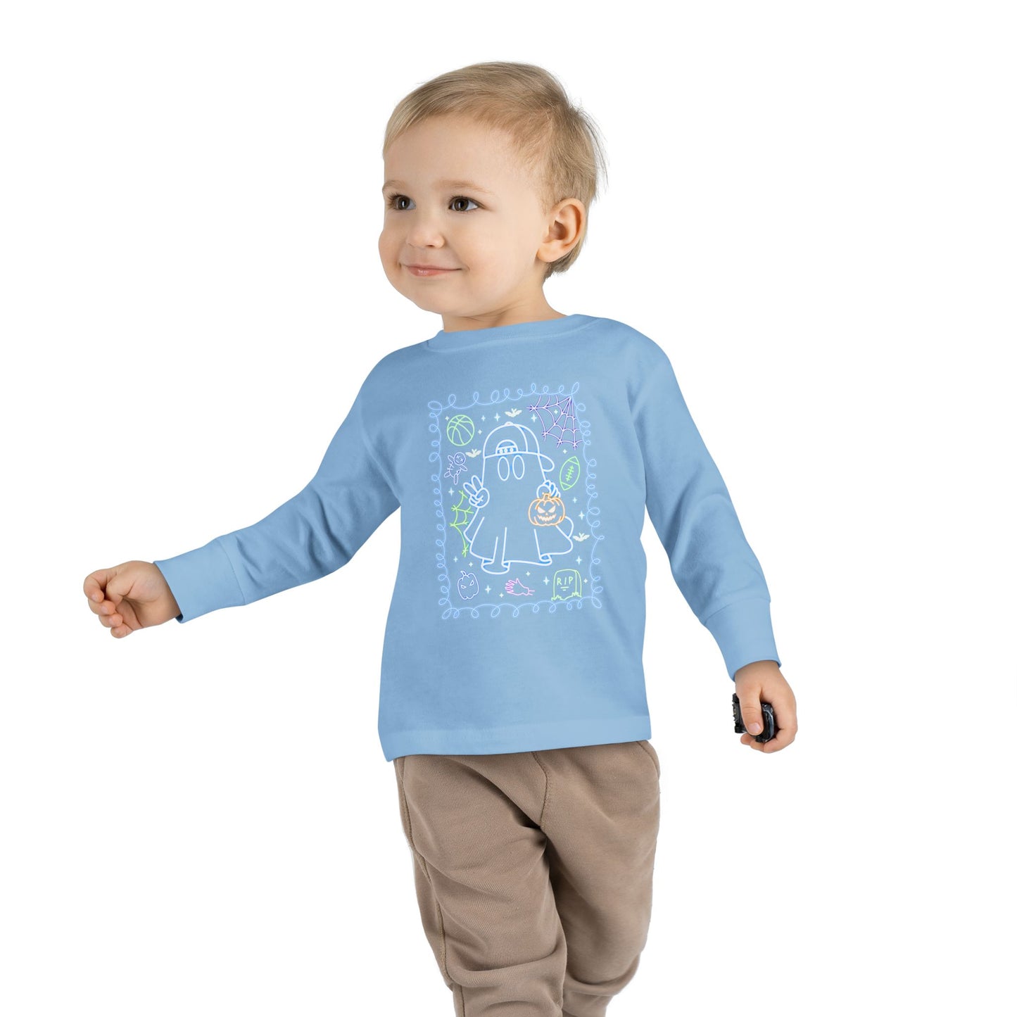 T-Shirt Cute Ghost Toddler Long Sleeve Tee Halloween Gift Kids' Halloween Shirt Autumn Outfit Playful Toddler Clothing