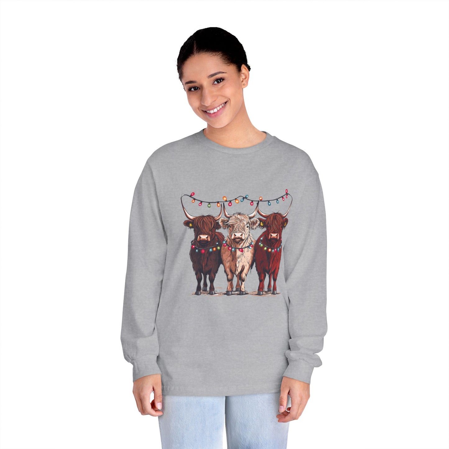 T-Shirt Unisex Classic Long Sleeve Cute Christmas Cows Gift For Anyone Holiday Attire Seasonal Fun