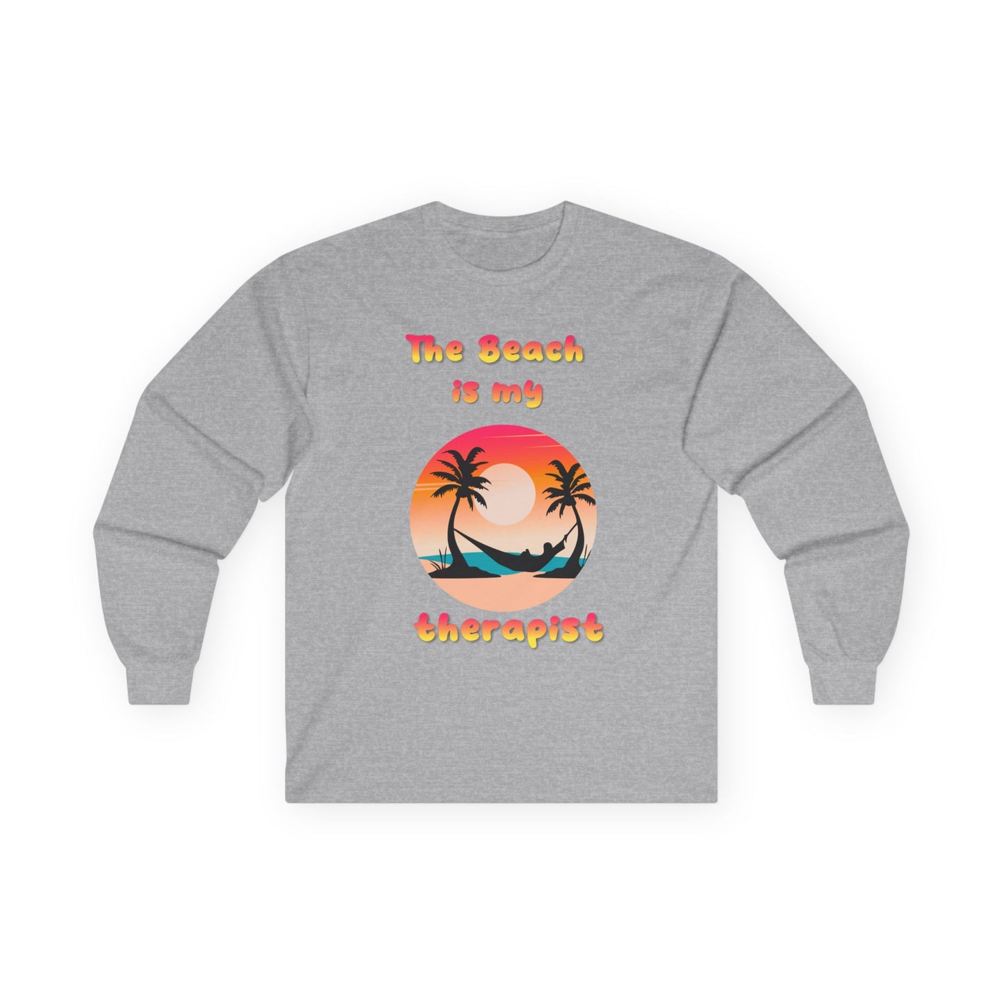 T-Shirt Beach Therapy Long Sleeve Tee Unisex Cotton Shirt for Beach Lovers Gifts for Vacation Summer Ocean Enthusiasts Relaxation