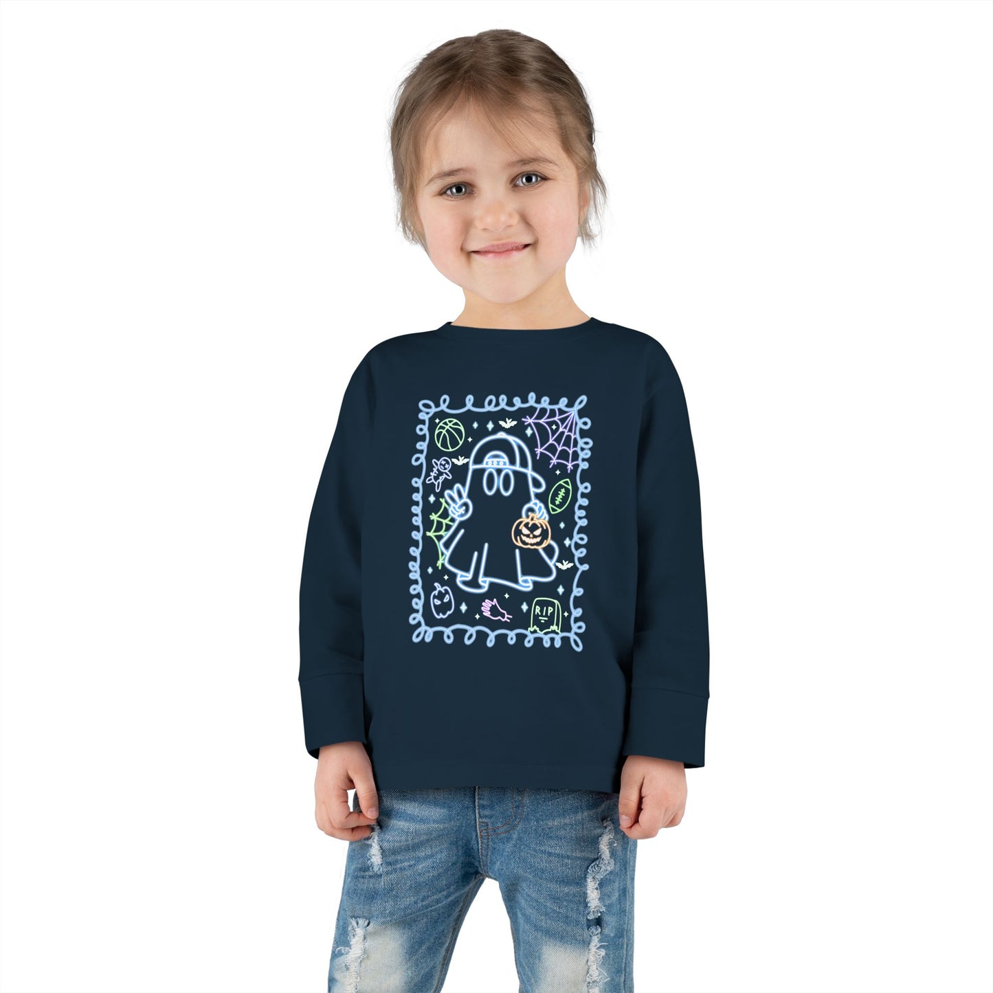 T-Shirt Cute Ghost Toddler Long Sleeve Tee Halloween Gift Kids' Halloween Shirt Autumn Outfit Playful Toddler Clothing
