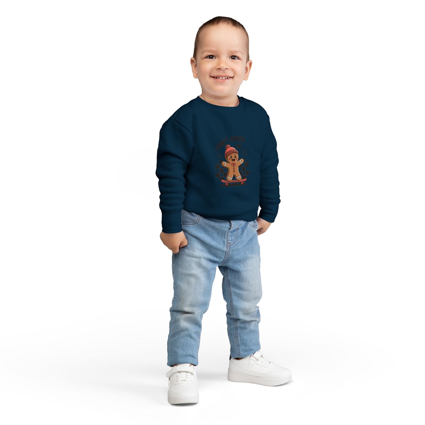 T-Shirt Playful Toddler Sweatshirt with 'Can’t Catch Me' Design Cute Kids Outfit Fun Holiday Gift Cozy Fall Wear Cheeky Gingerbread Sweater