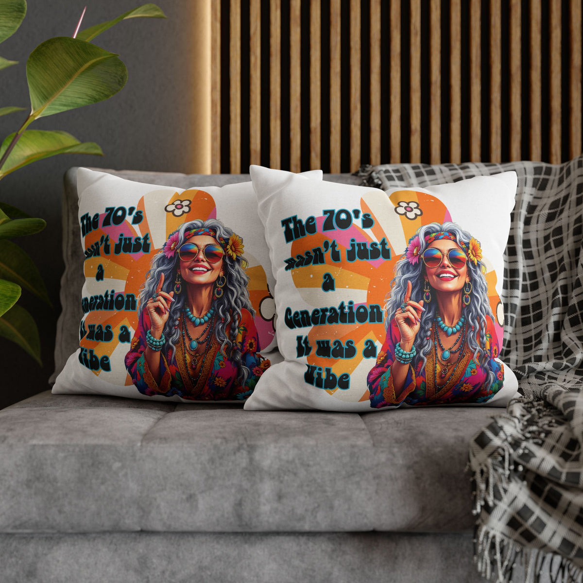 70s Vibe Hippie Pillowcase – “The 70’s Wasn’t Just a Generation, It Was a Vibe” Decorative Throw Pillow