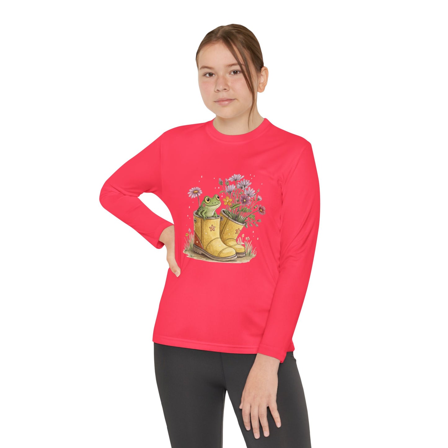 Youth Long Sleeve Tee — Froggy Garden Boots Illustration