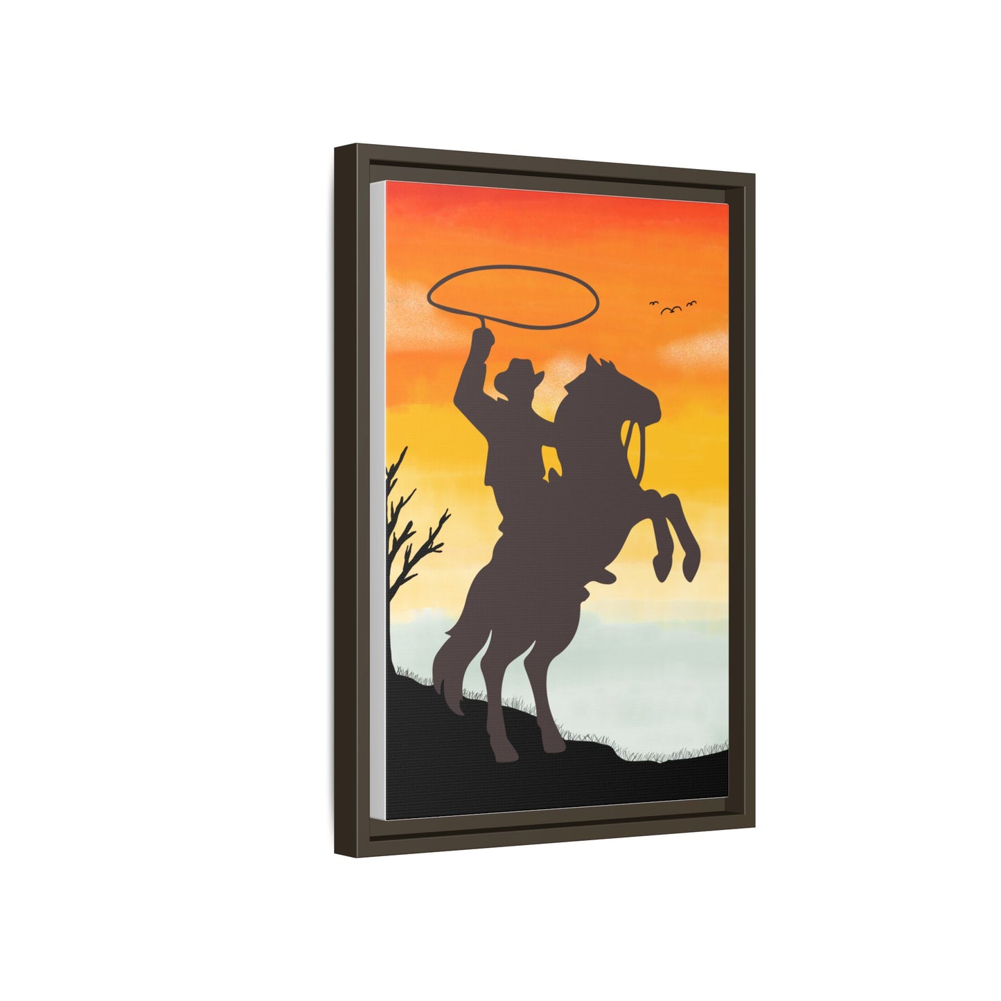Framed Canvas Art Print Western Home Decor Rustic Wall Art Gift for Cowgirl or Cowboy Country Housewarming Rodeo Home Decor Cowboy Sunset