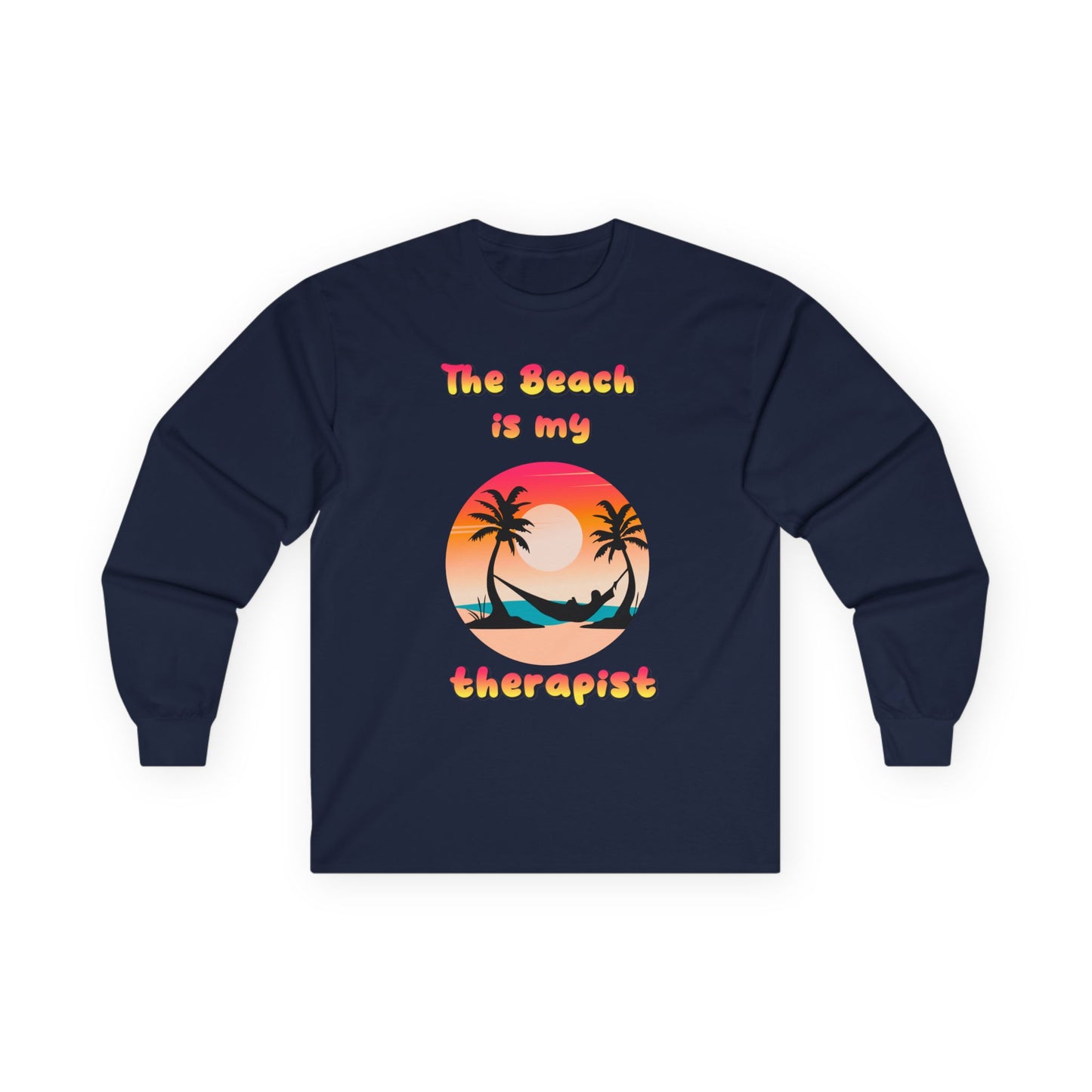 T-Shirt Beach Therapy Long Sleeve Tee Unisex Cotton Shirt for Beach Lovers Gifts for Vacation Summer Ocean Enthusiasts Relaxation