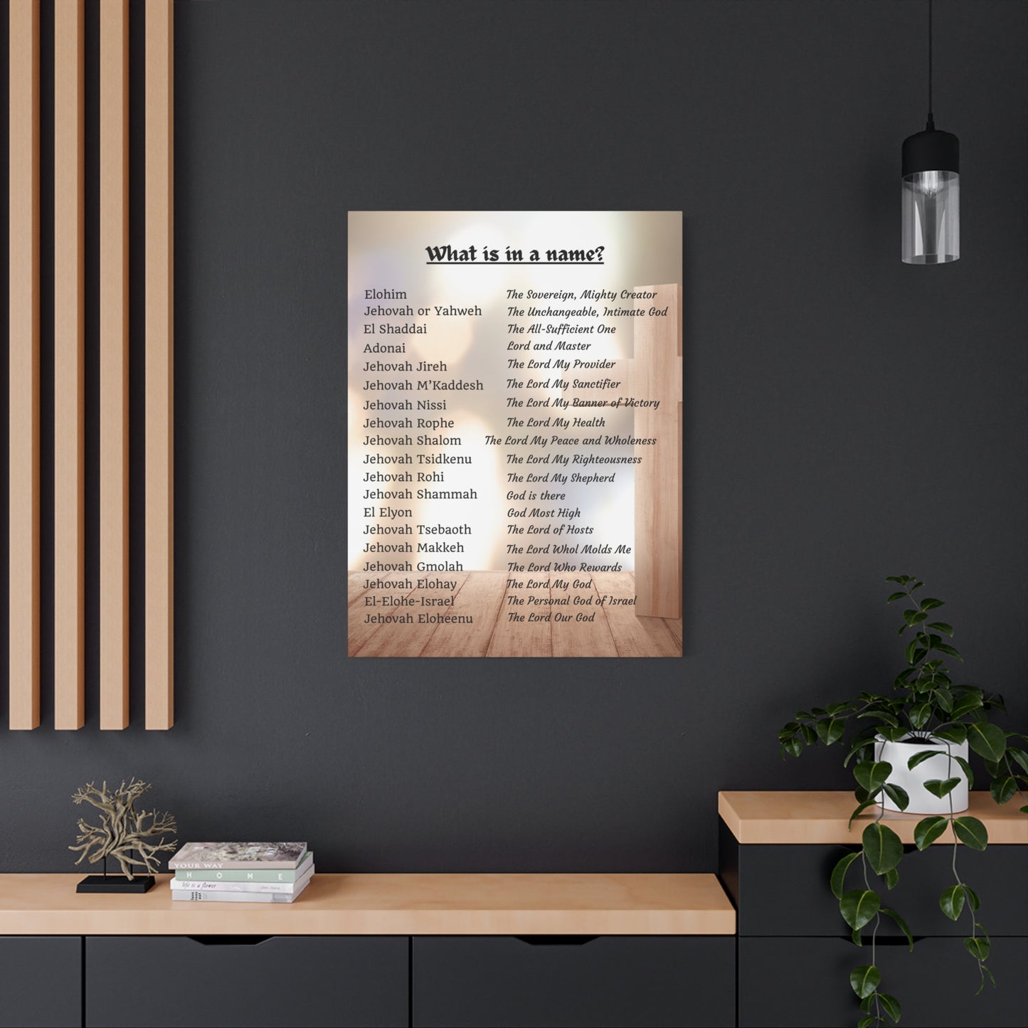Wall Art Spiritual Print Inspirational Home Decor Religious Canvas Name of God Artwork Faith-Based Gift Idea Unique Scripture Art