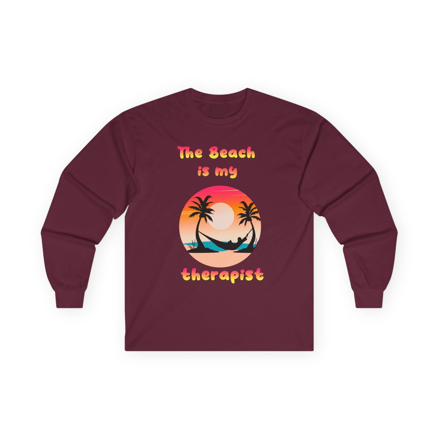 T-Shirt Beach Therapy Long Sleeve Tee Unisex Cotton Shirt for Beach Lovers Gifts for Vacation Summer Ocean Enthusiasts Relaxation