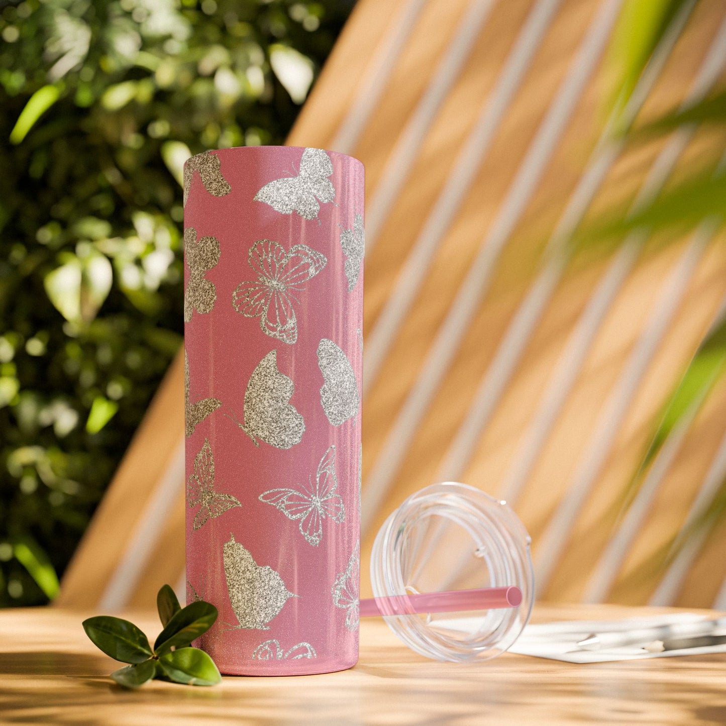 Tumbler Travel Butterfly Design Skinny Tumbler with Straw - 20oz, Stylish Drinkware for Nature Lovers Gift for Anyone