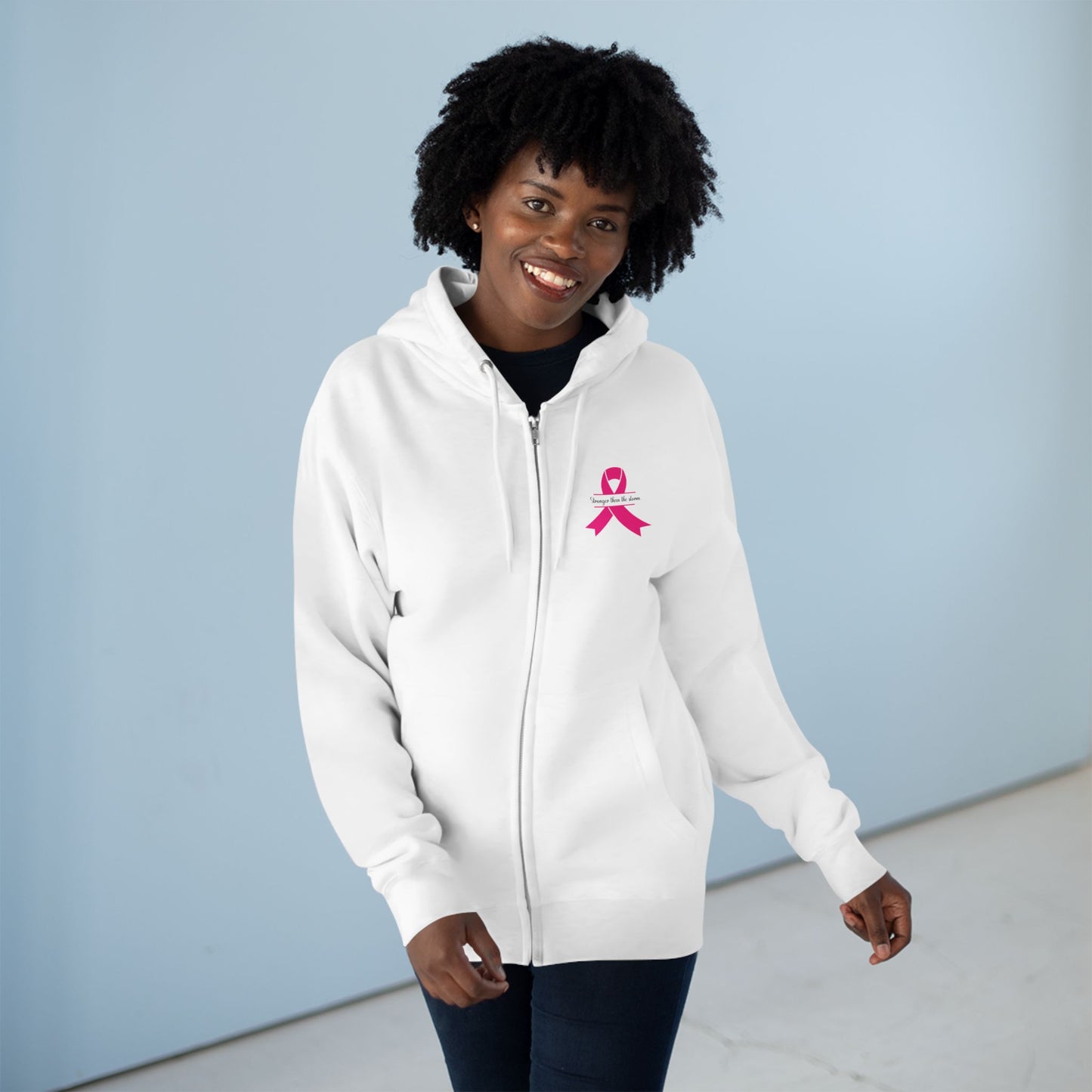 Sweatshirt Breast Cancer Awareness Unisex Zip Hoodie - Stronger Than The Storm Cool Weather Wear