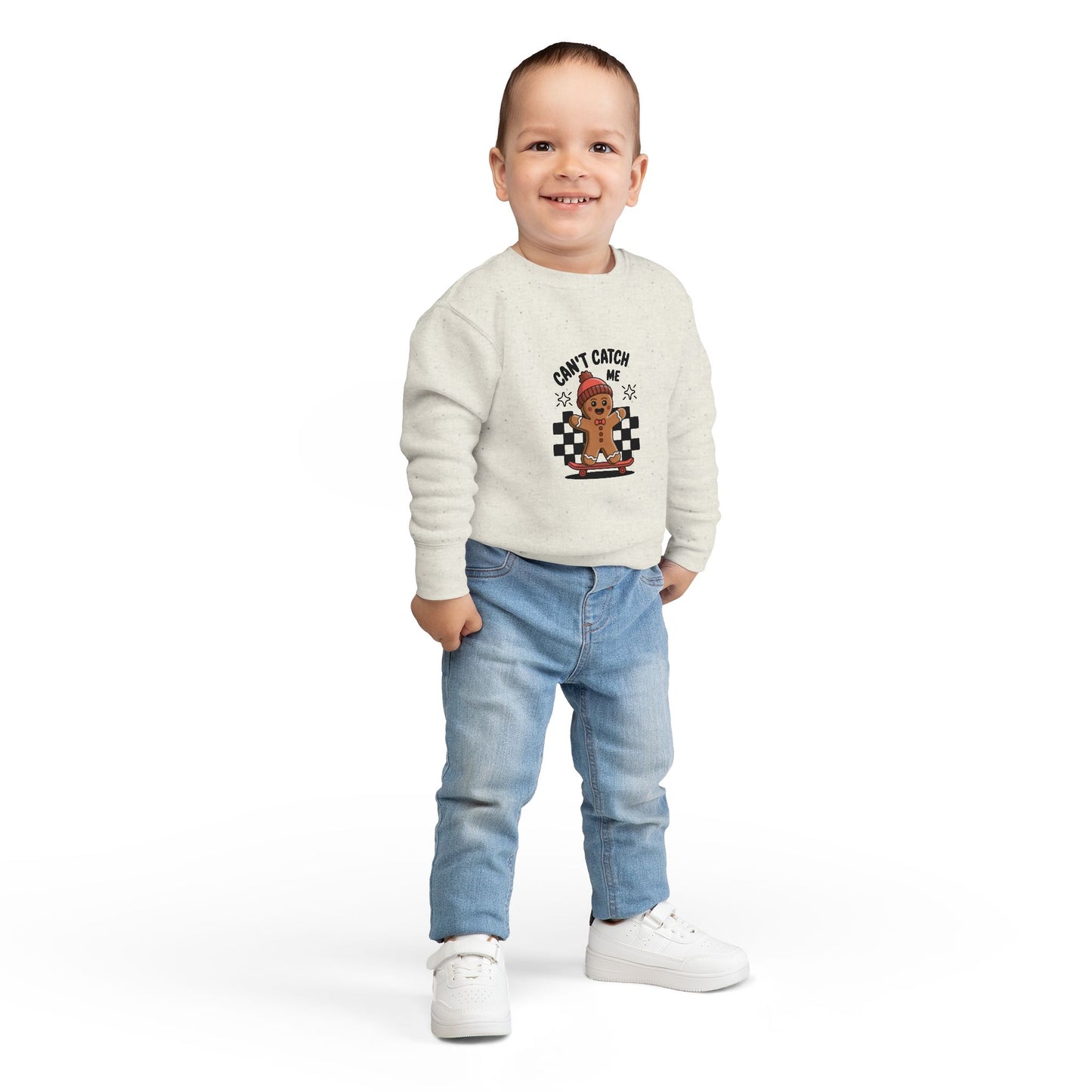 T-Shirt Playful Toddler Sweatshirt with 'Can’t Catch Me' Design Cute Kids Outfit Fun Holiday Gift Cozy Fall Wear Cheeky Gingerbread Sweater