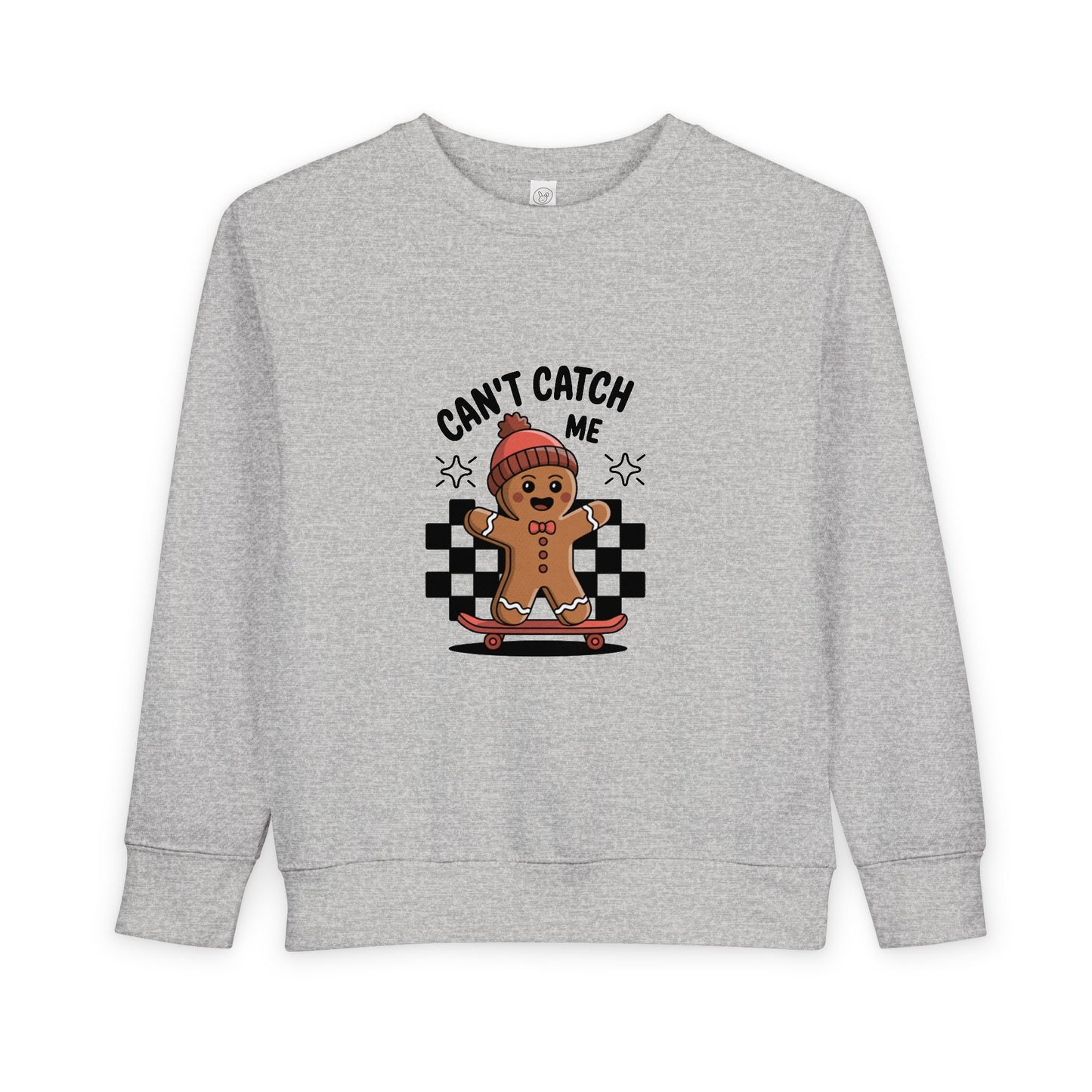 T-Shirt Playful Toddler Sweatshirt with 'Can’t Catch Me' Design Cute Kids Outfit Fun Holiday Gift Cozy Fall Wear Cheeky Gingerbread Sweater