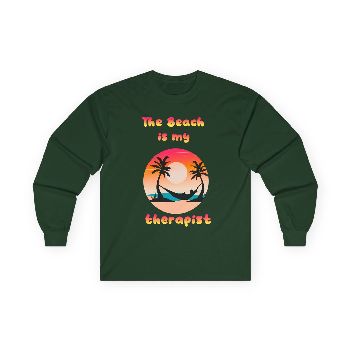 T-Shirt Beach Therapy Long Sleeve Tee Unisex Cotton Shirt for Beach Lovers Gifts for Vacation Summer Ocean Enthusiasts Relaxation