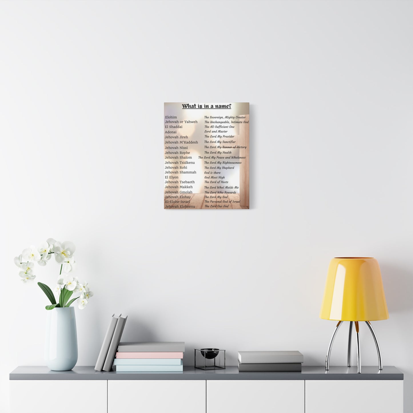 Wall Art Spiritual Print Inspirational Home Decor Religious Canvas Name of God Artwork Faith-Based Gift Idea Unique Scripture Art