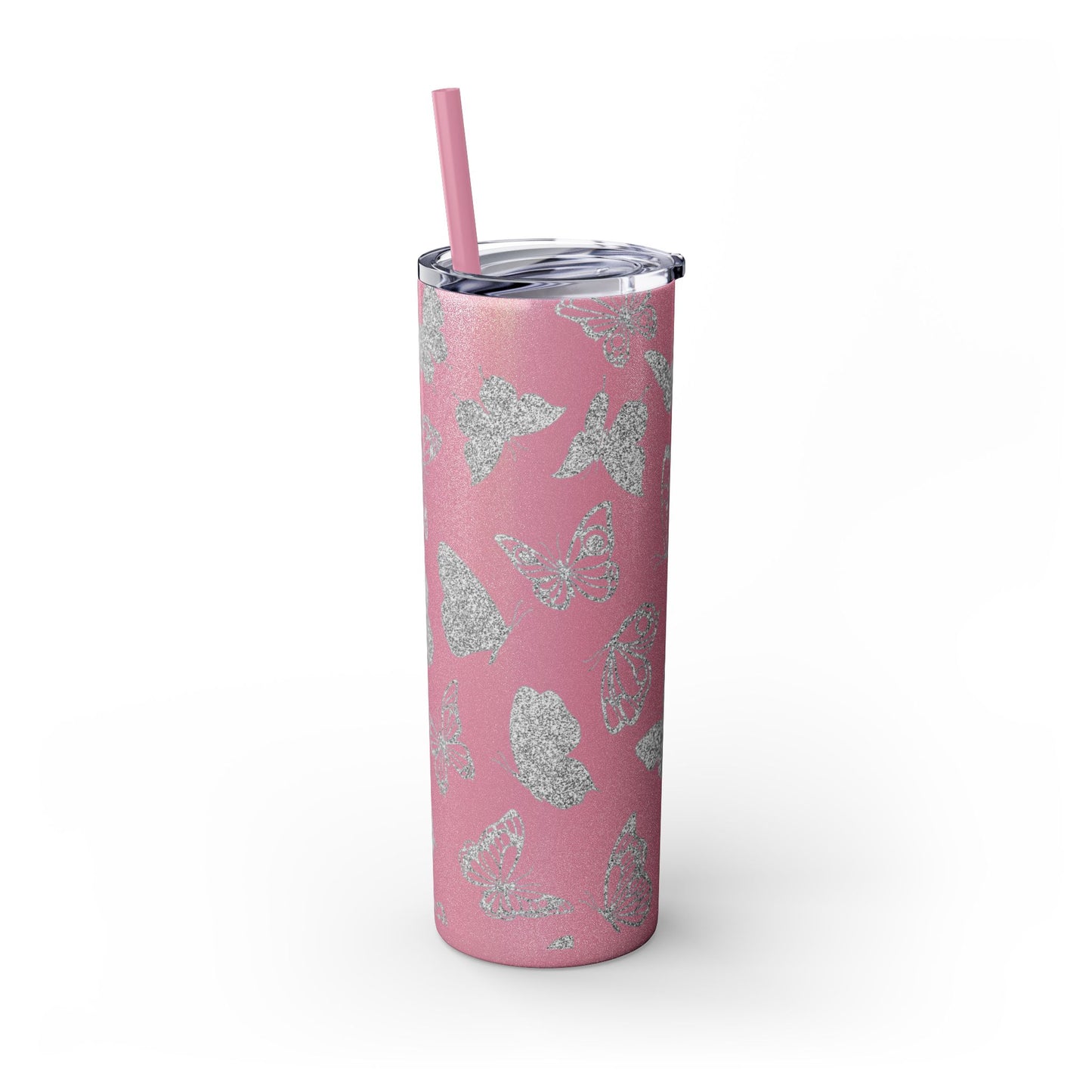 Tumbler Travel Butterfly Design Skinny Tumbler with Straw - 20oz, Stylish Drinkware for Nature Lovers Gift for Anyone