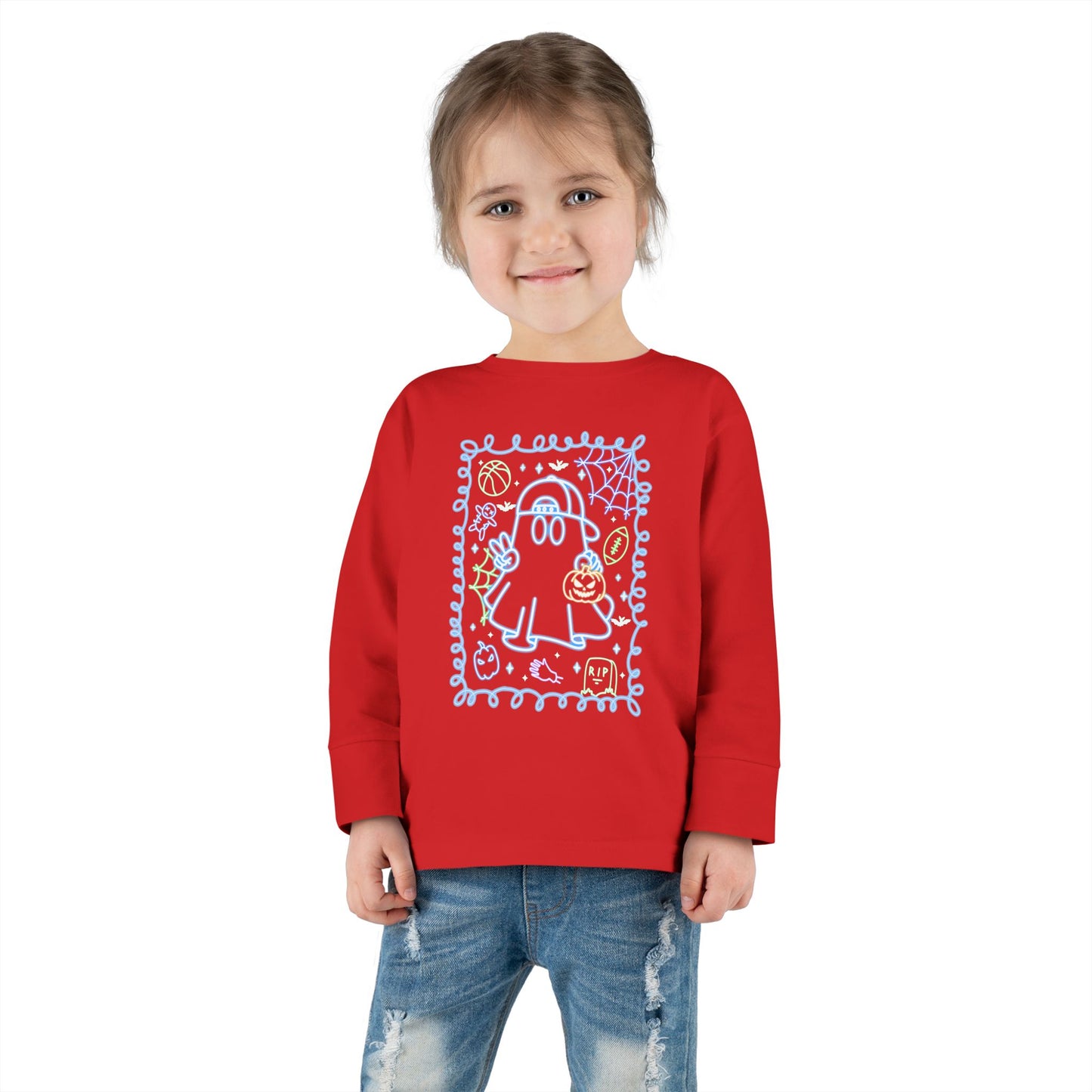 T-Shirt Cute Ghost Toddler Long Sleeve Tee Halloween Gift Kids' Halloween Shirt Autumn Outfit Playful Toddler Clothing