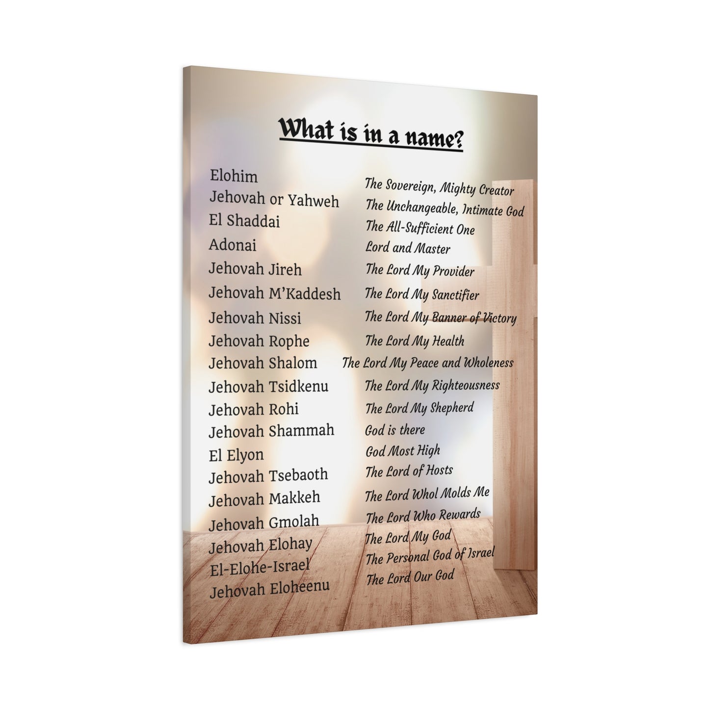 Wall Art Spiritual Print Inspirational Home Decor Religious Canvas Name of God Artwork Faith-Based Gift Idea Unique Scripture Art