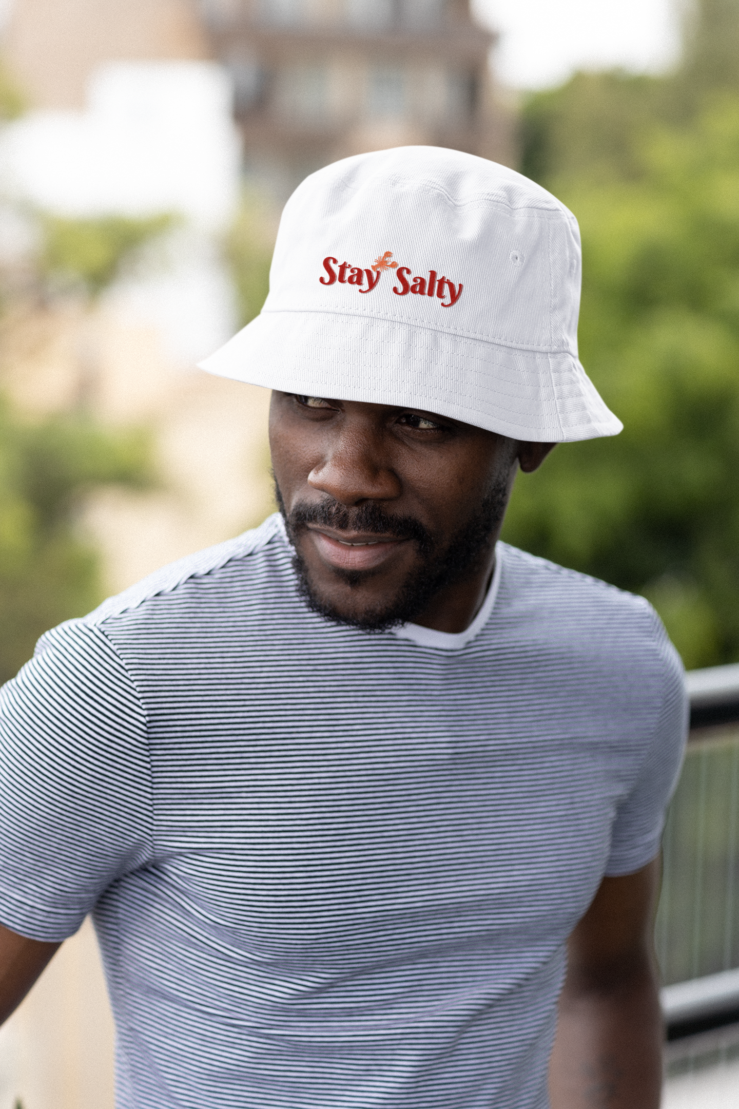 Stay Salty Embroidered Bucket Hat Coastal Crab Summer Hat