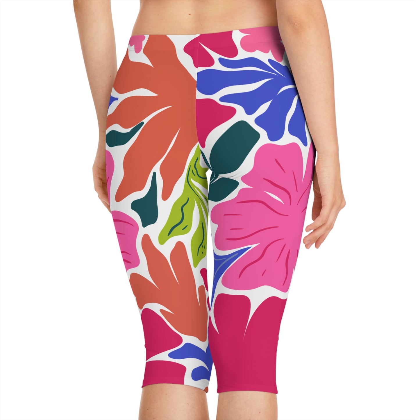Capri Leggings Tropical Floral Capri Leggings Vibrant AOP Activewear for Summer Yoga Fitness Casual Wear Beach Retreat