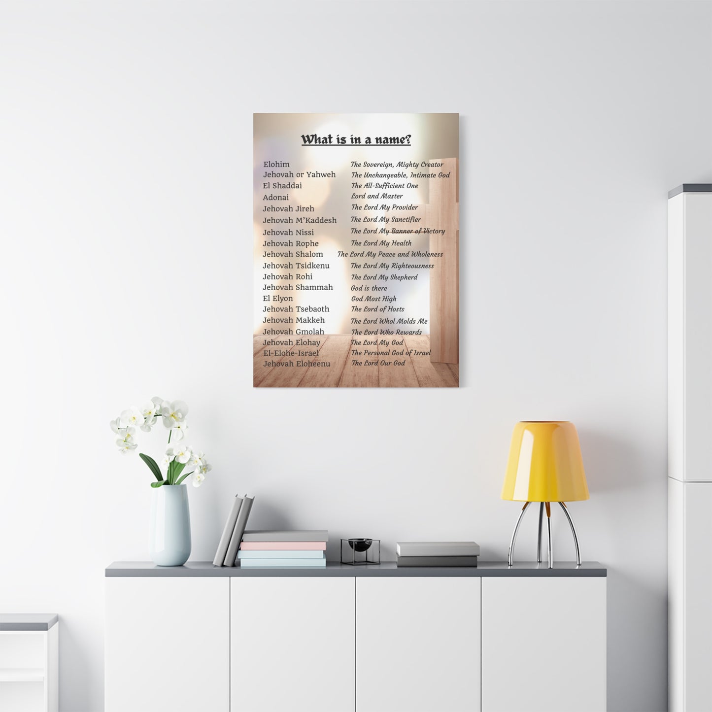 Wall Art Spiritual Print Inspirational Home Decor Religious Canvas Name of God Artwork Faith-Based Gift Idea Unique Scripture Art