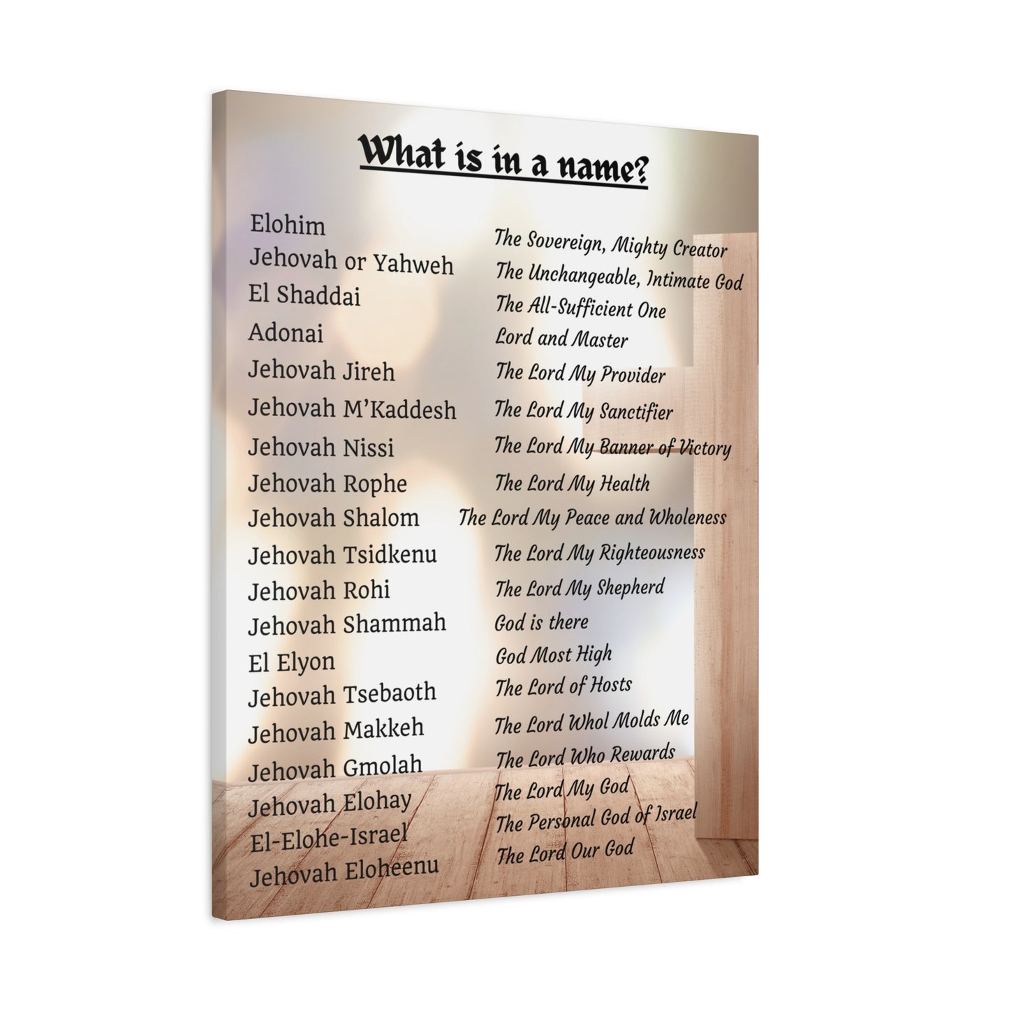 Wall Art Spiritual Print Inspirational Home Decor Religious Canvas Name of God Artwork Faith-Based Gift Idea Unique Scripture Art