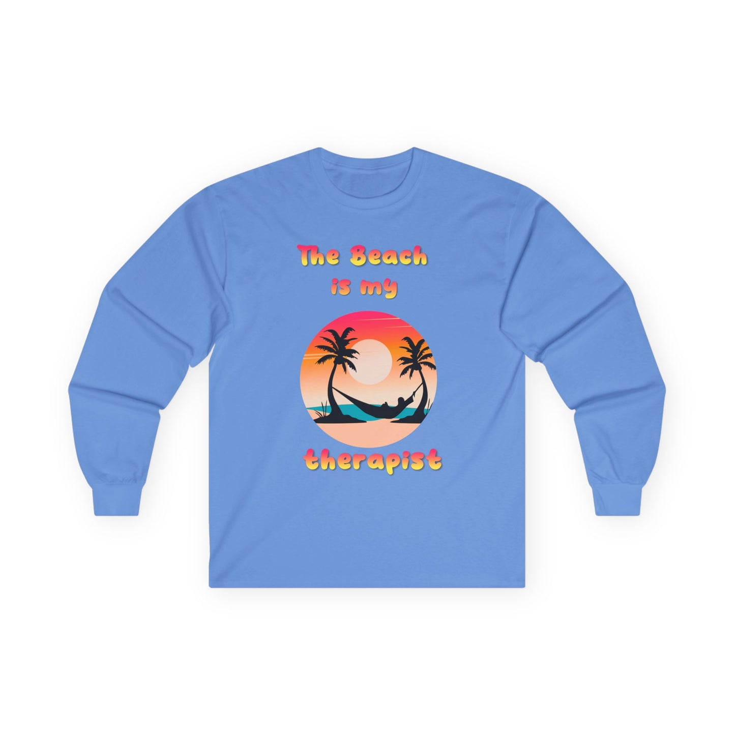 T-Shirt Beach Therapy Long Sleeve Tee Unisex Cotton Shirt for Beach Lovers Gifts for Vacation Summer Ocean Enthusiasts Relaxation