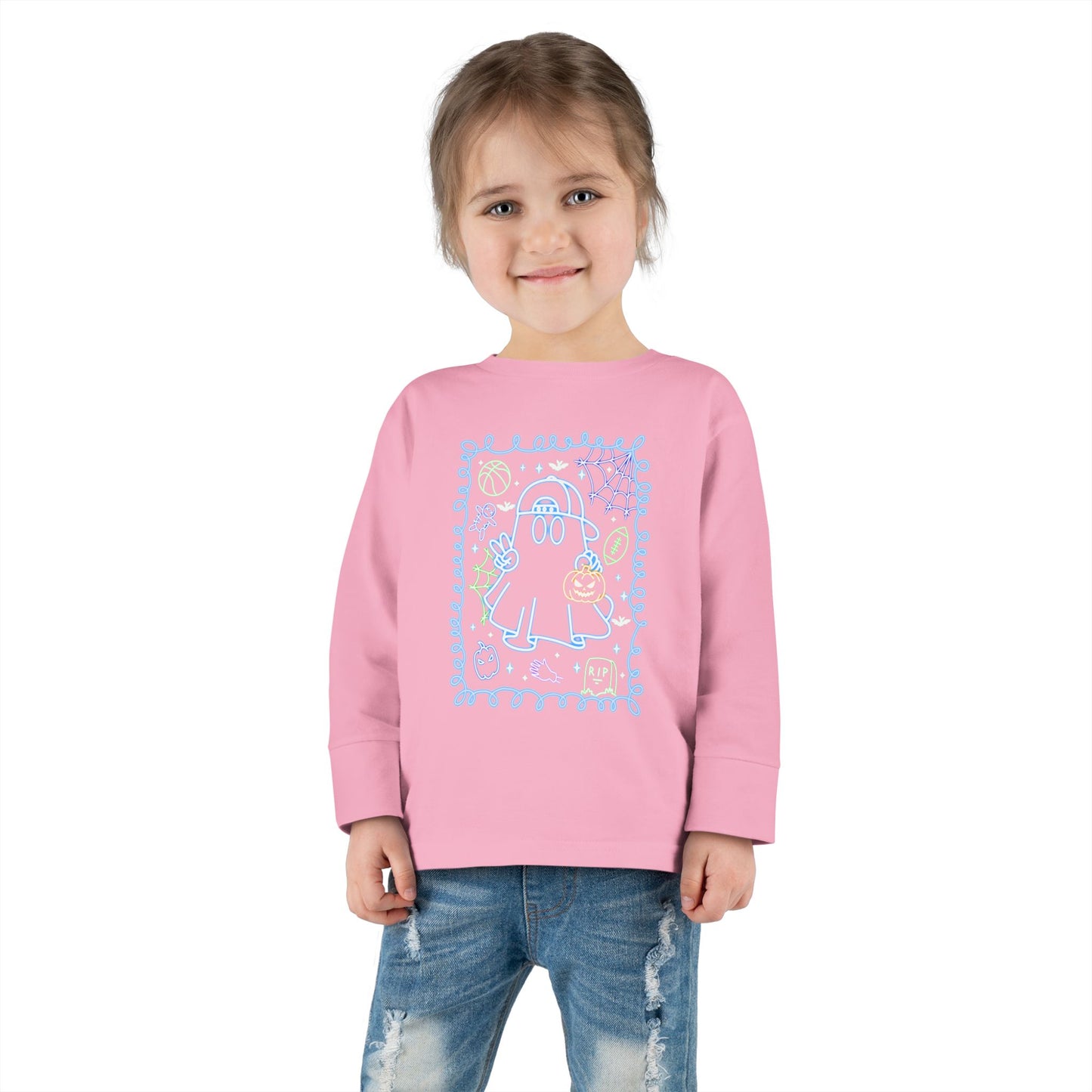 T-Shirt Cute Ghost Toddler Long Sleeve Tee Halloween Gift Kids' Halloween Shirt Autumn Outfit Playful Toddler Clothing