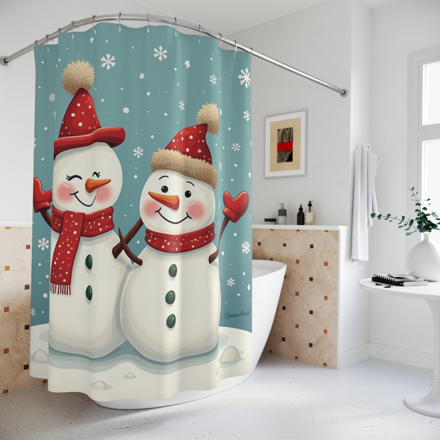 Festive Snowman Shower Curtain, Winter Decor, Holiday Bathroom Accent, Christmas Gift, Snowman Lovers Decor