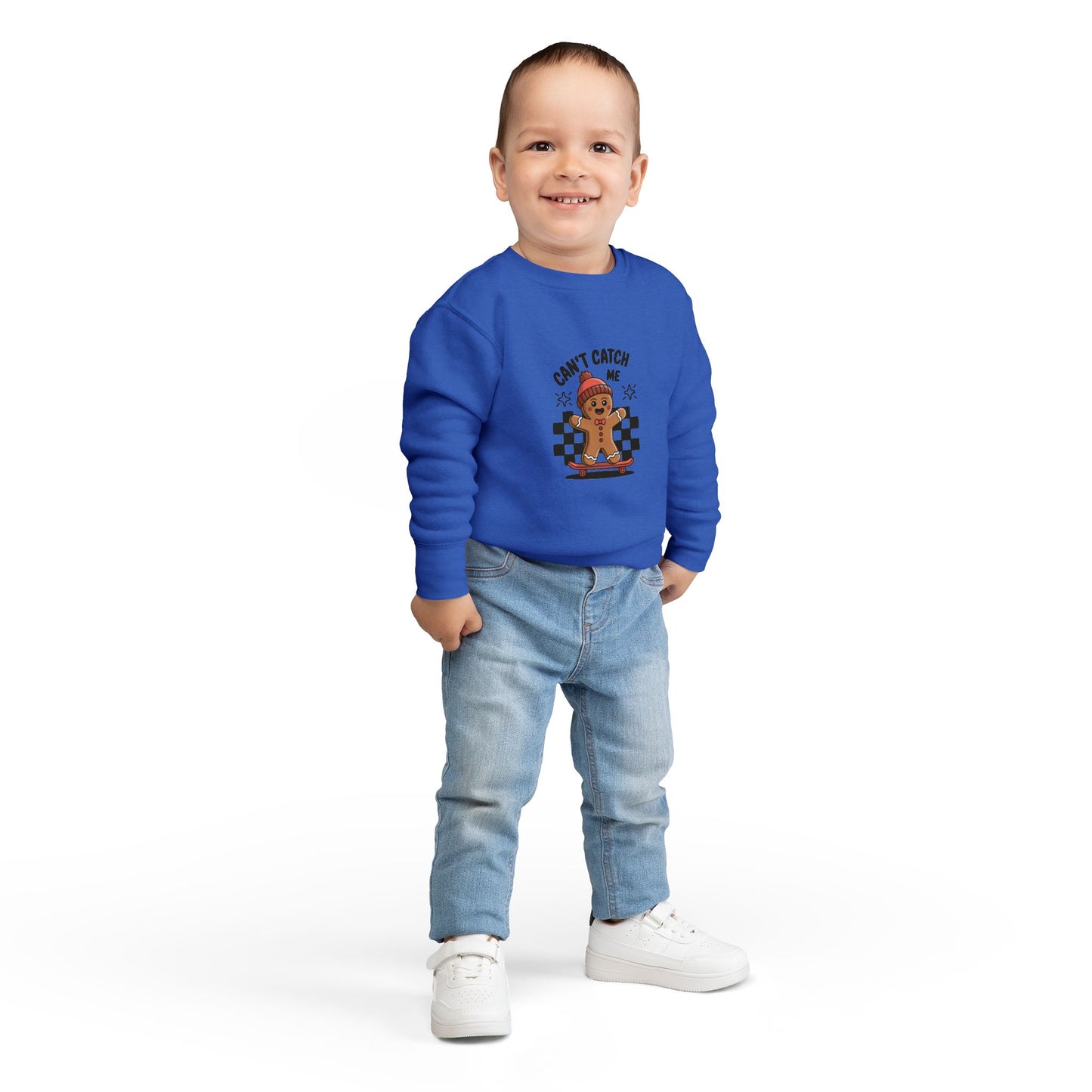 T-Shirt Playful Toddler Sweatshirt with 'Can’t Catch Me' Design Cute Kids Outfit Fun Holiday Gift Cozy Fall Wear Cheeky Gingerbread Sweater