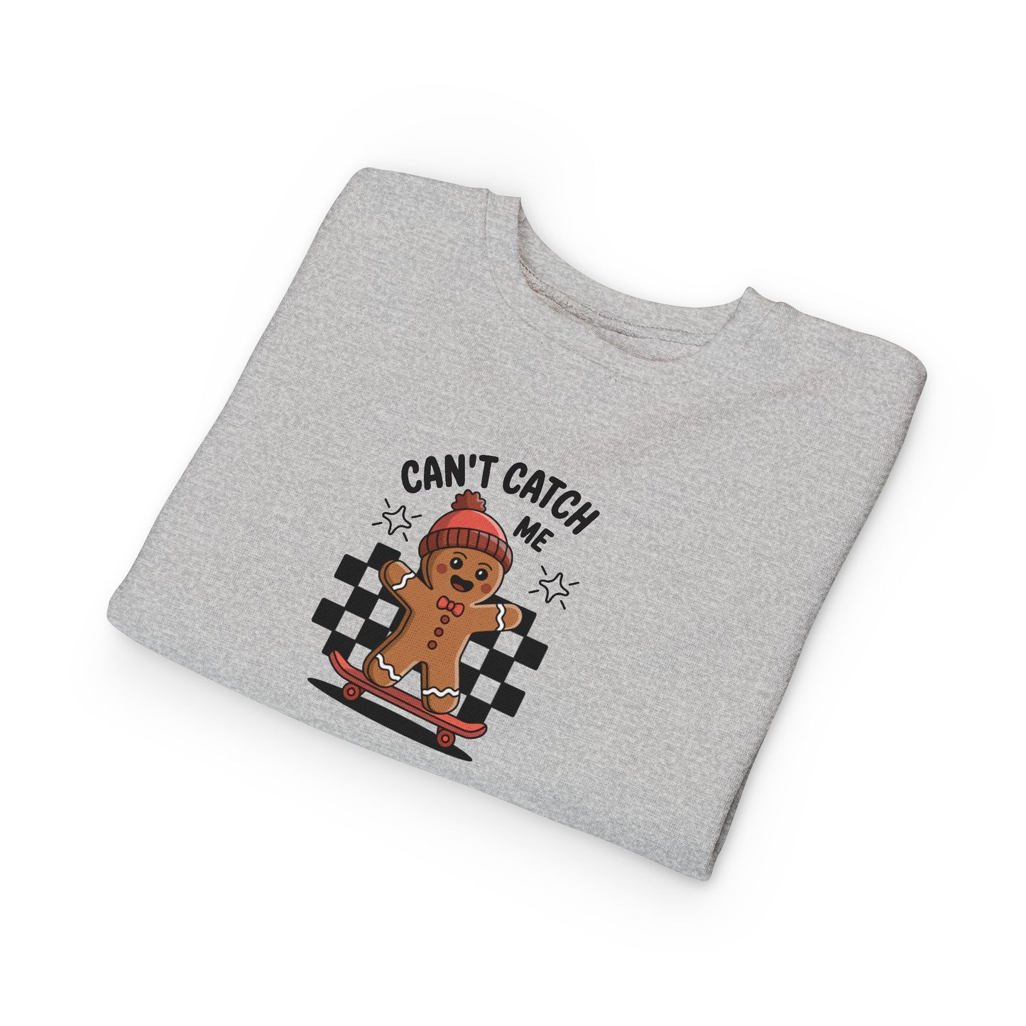 T-Shirt Playful Toddler Sweatshirt with 'Can’t Catch Me' Design Cute Kids Outfit Fun Holiday Gift Cozy Fall Wear Cheeky Gingerbread Sweater