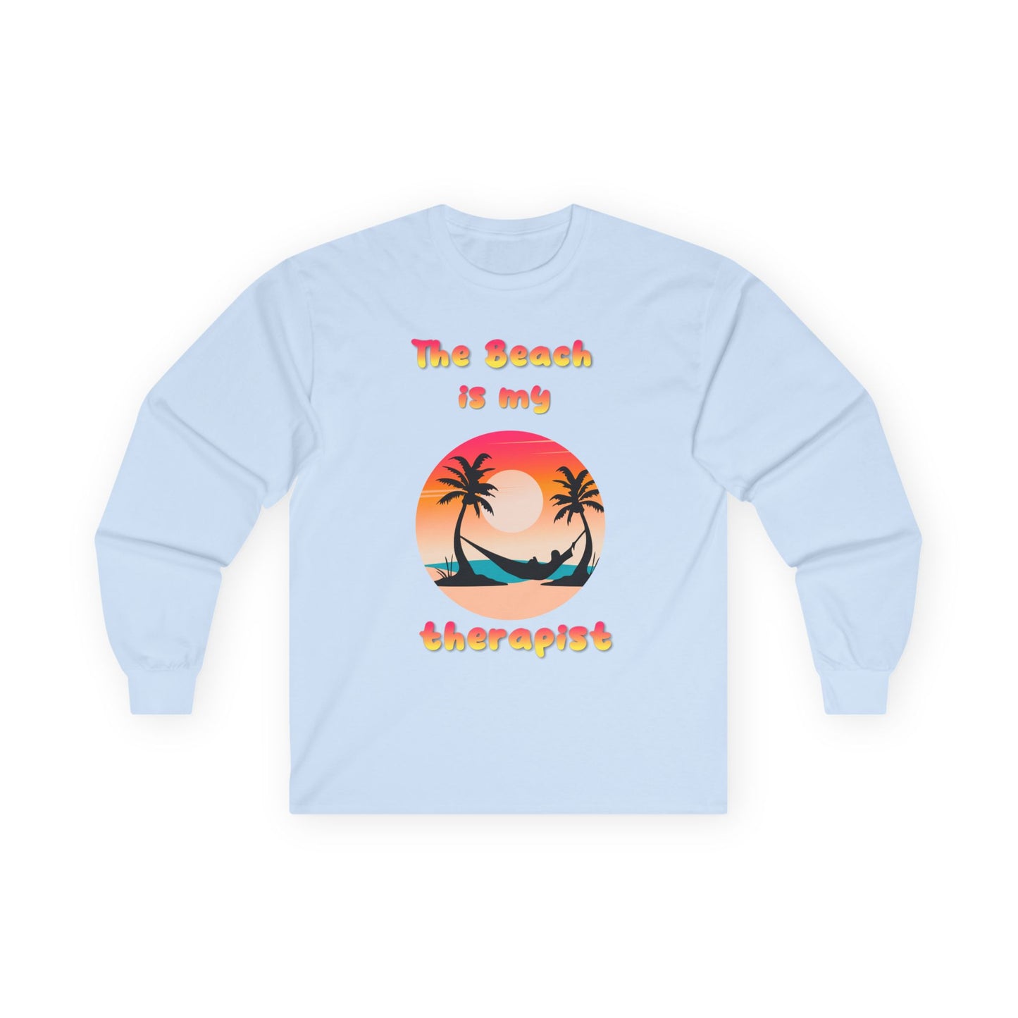 T-Shirt Beach Therapy Long Sleeve Tee Unisex Cotton Shirt for Beach Lovers Gifts for Vacation Summer Ocean Enthusiasts Relaxation