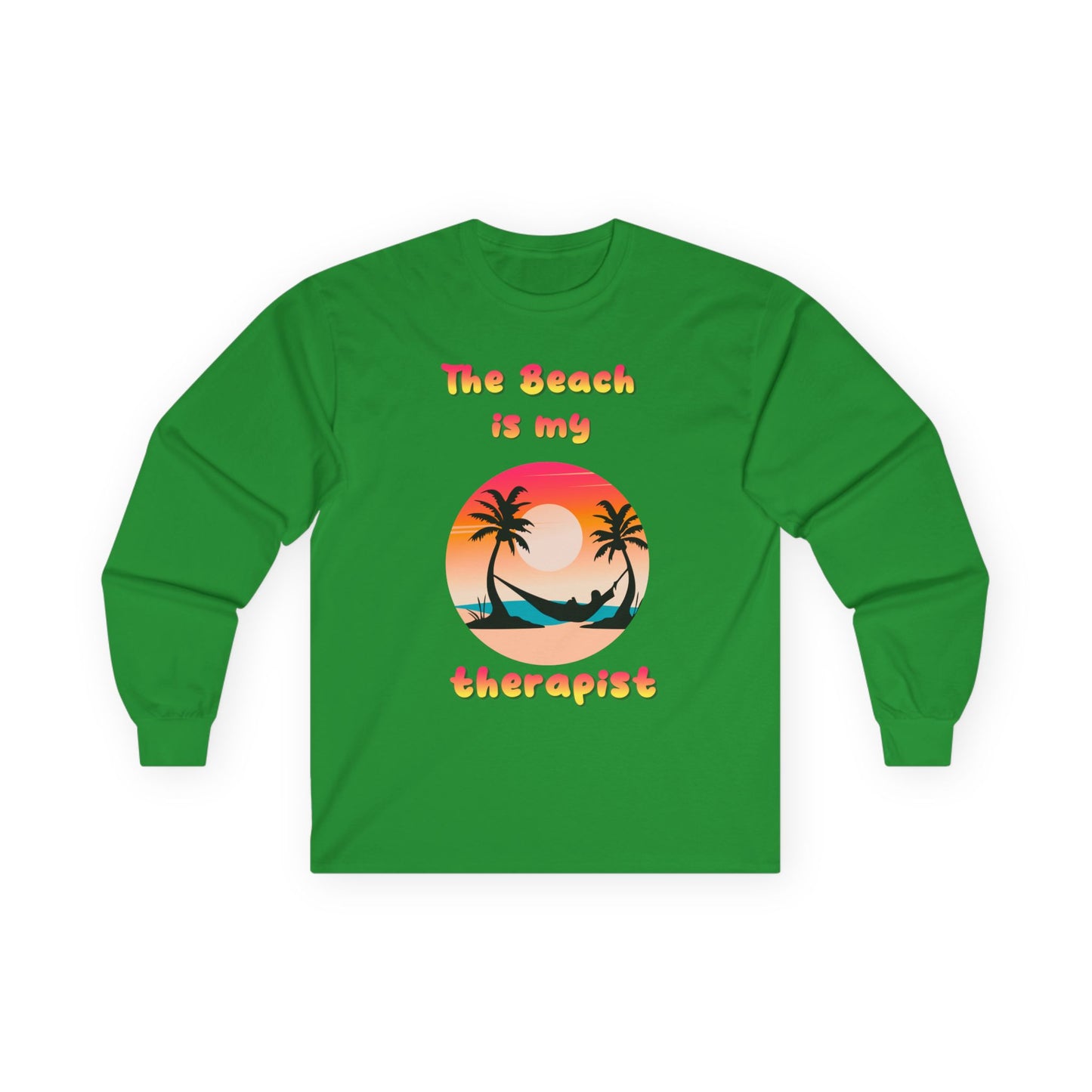 T-Shirt Beach Therapy Long Sleeve Tee Unisex Cotton Shirt for Beach Lovers Gifts for Vacation Summer Ocean Enthusiasts Relaxation