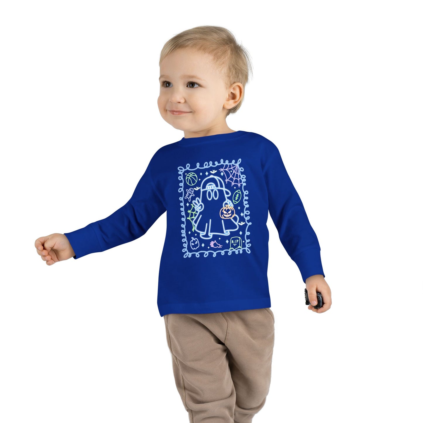 T-Shirt Cute Ghost Toddler Long Sleeve Tee Halloween Gift Kids' Halloween Shirt Autumn Outfit Playful Toddler Clothing