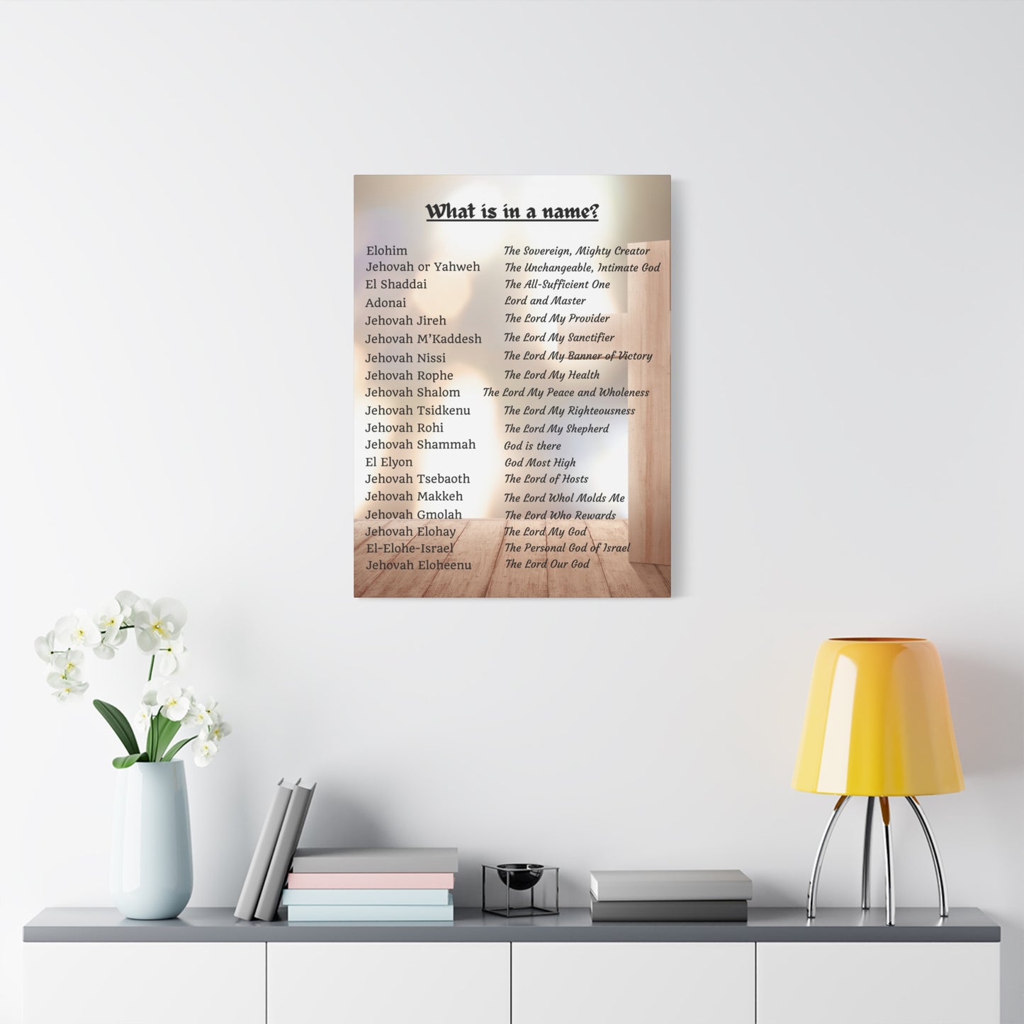 Wall Art Spiritual Print Inspirational Home Decor Religious Canvas Name of God Artwork Faith-Based Gift Idea Unique Scripture Art