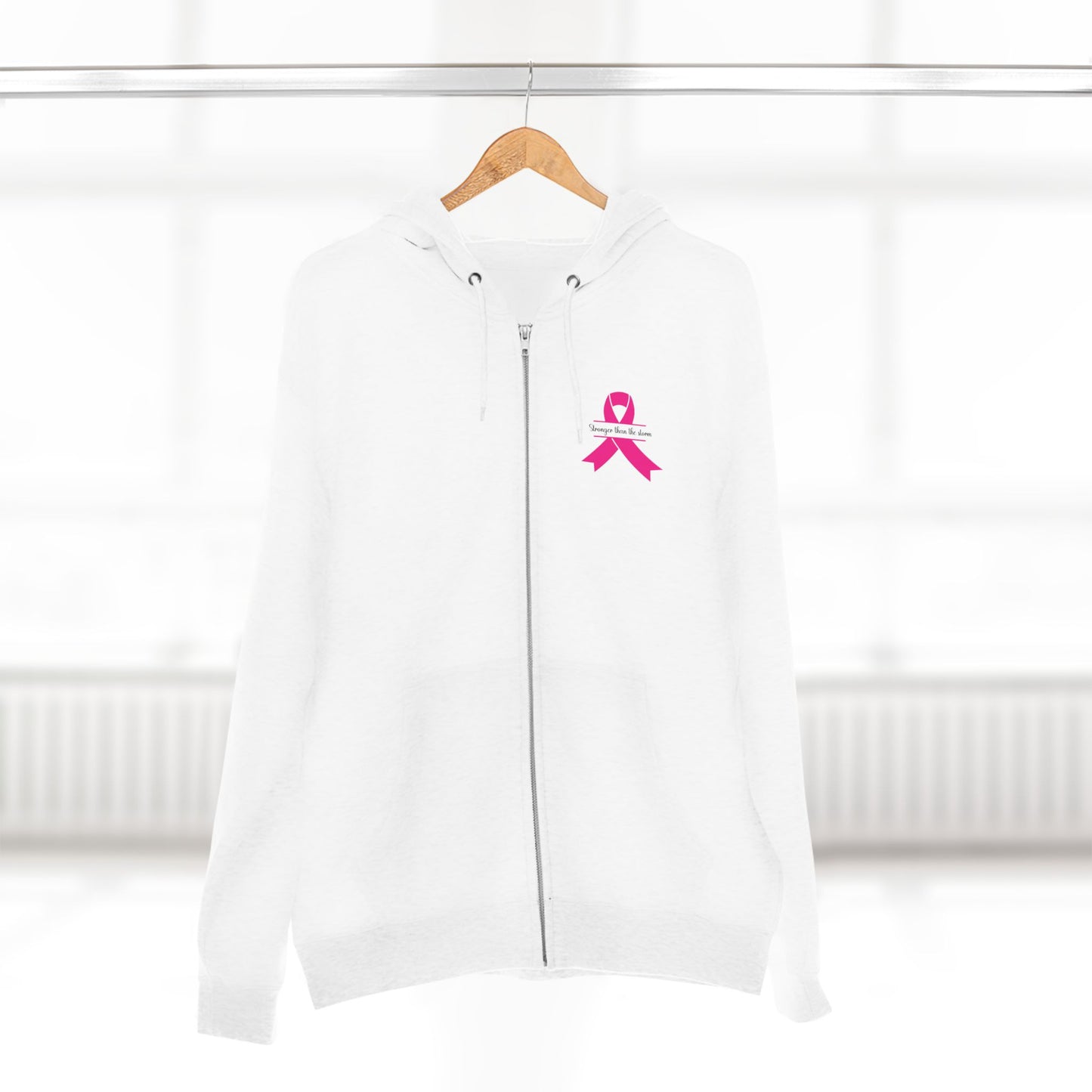 Sweatshirt Breast Cancer Awareness Unisex Zip Hoodie - Stronger Than The Storm Cool Weather Wear