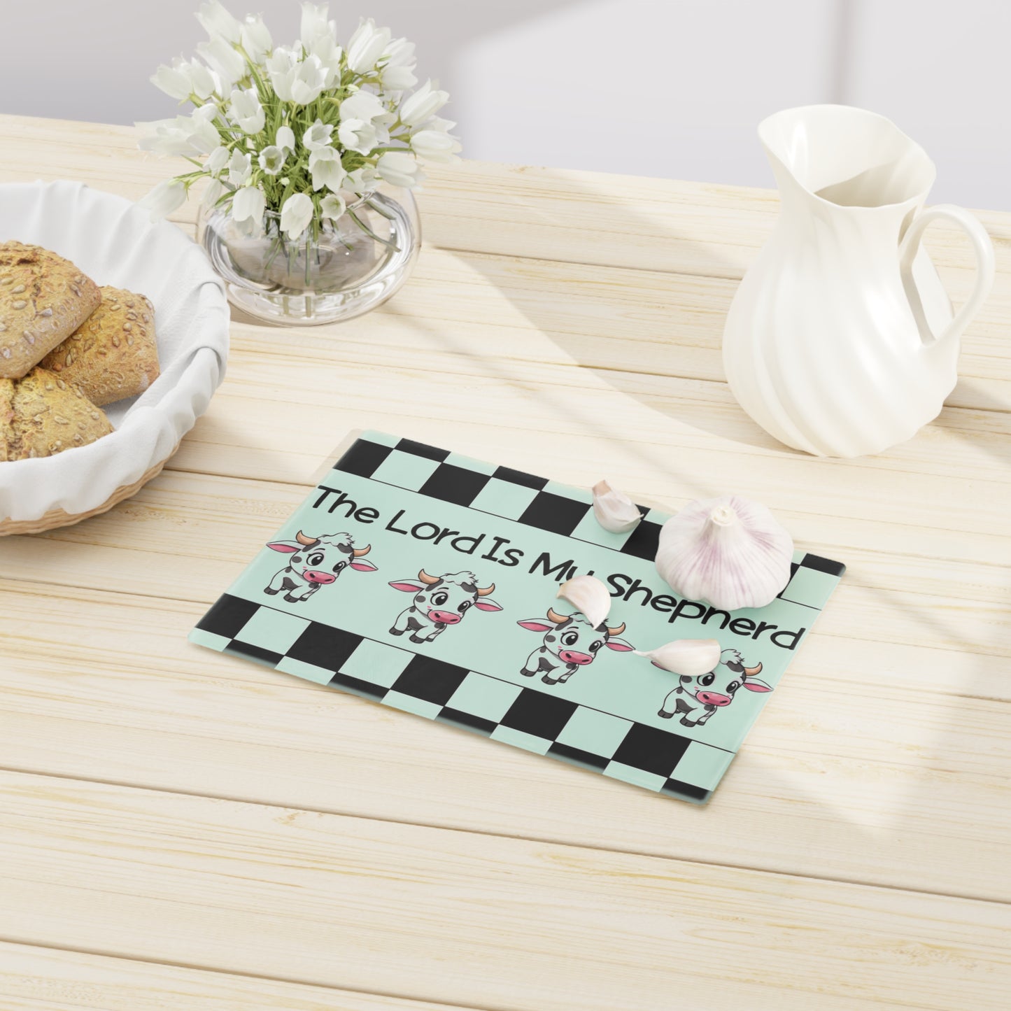 The Lord Is My Shepherd Cutting Board — Cute Cow Farmhouse Kitchen Decor