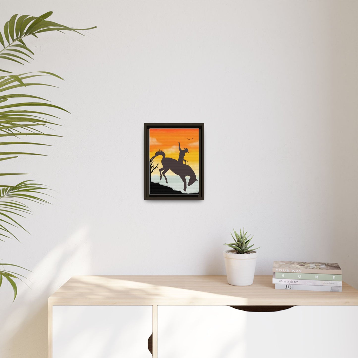 Framed Cowboy Sunset Canvas Art Equestrian Decor Farmhouse Wall Art Rustic Home Decoration Gift for Horse Lovers Rodeo Decor Housewarming Gift