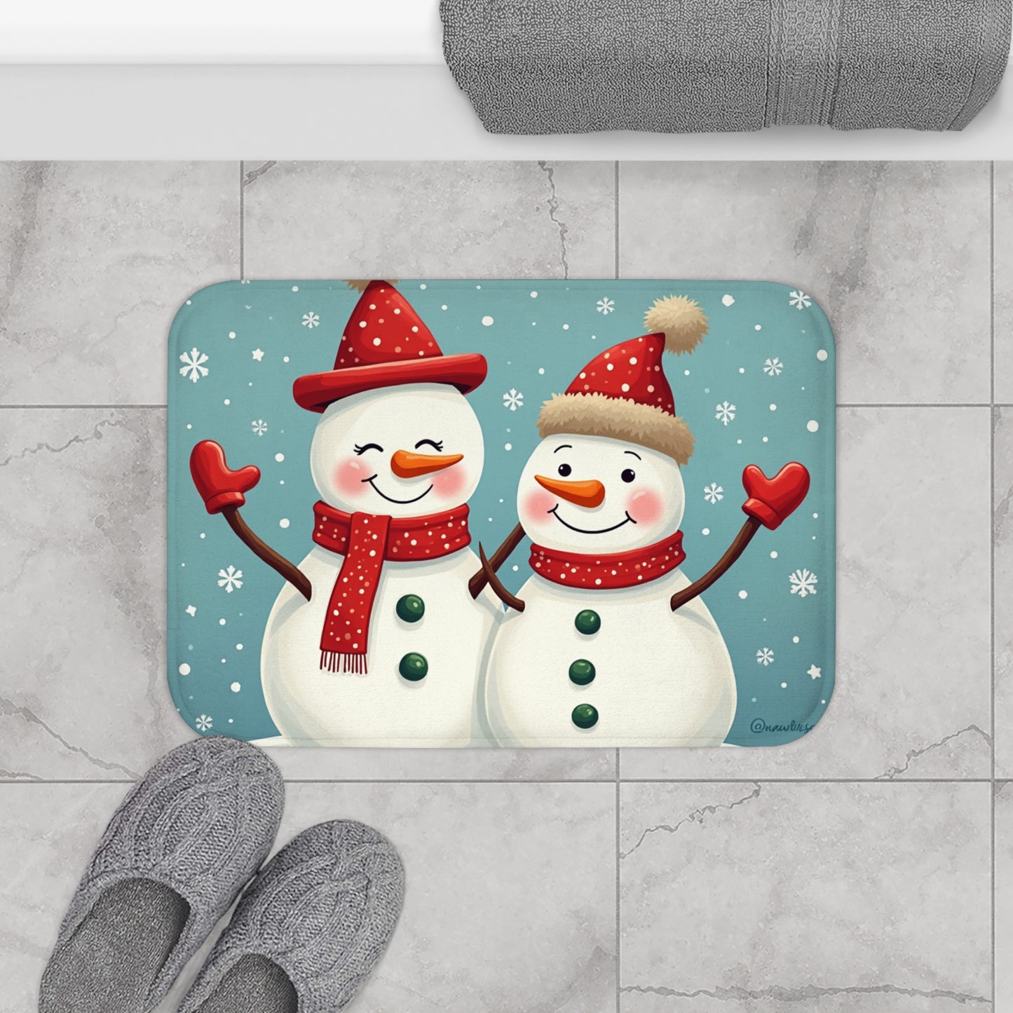Festive Snowman Bath Mat, Holiday Decor, Winter Home Accessory, Christmas Gift, Cute Bathroom Decor