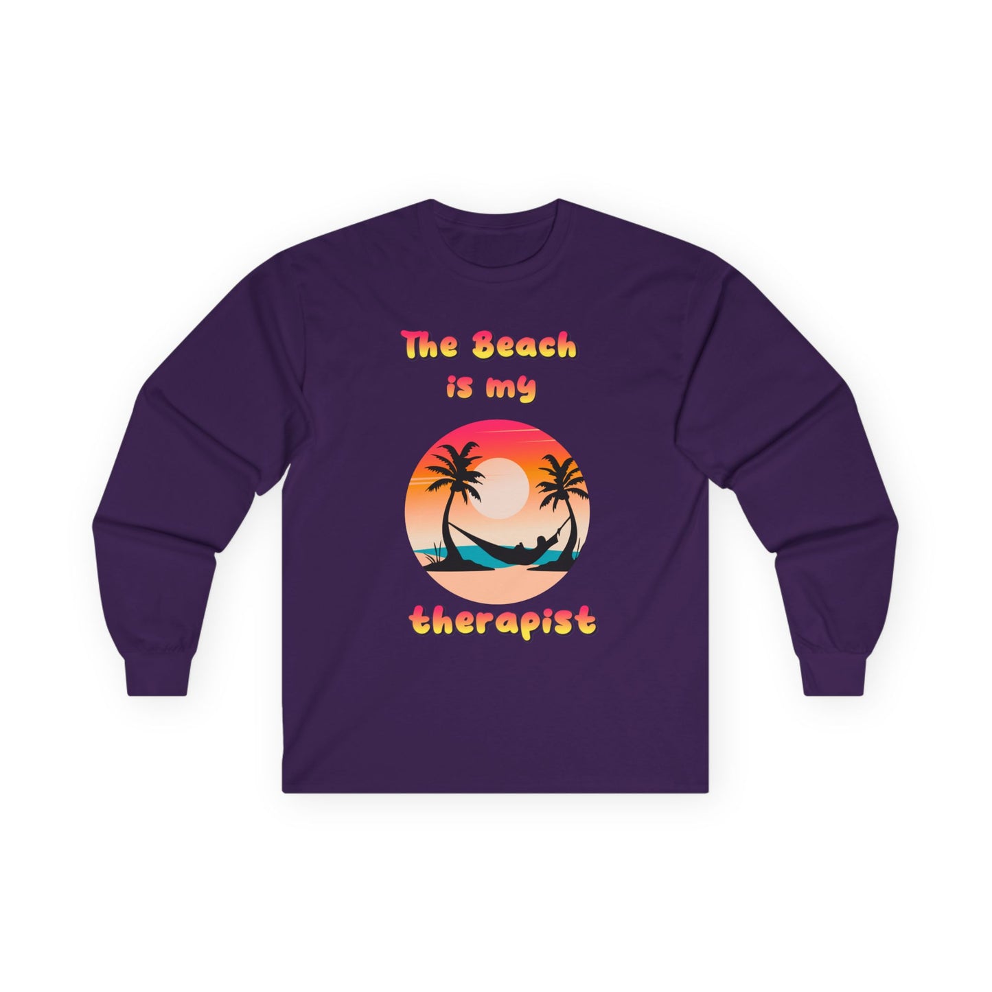 T-Shirt Beach Therapy Long Sleeve Tee Unisex Cotton Shirt for Beach Lovers Gifts for Vacation Summer Ocean Enthusiasts Relaxation