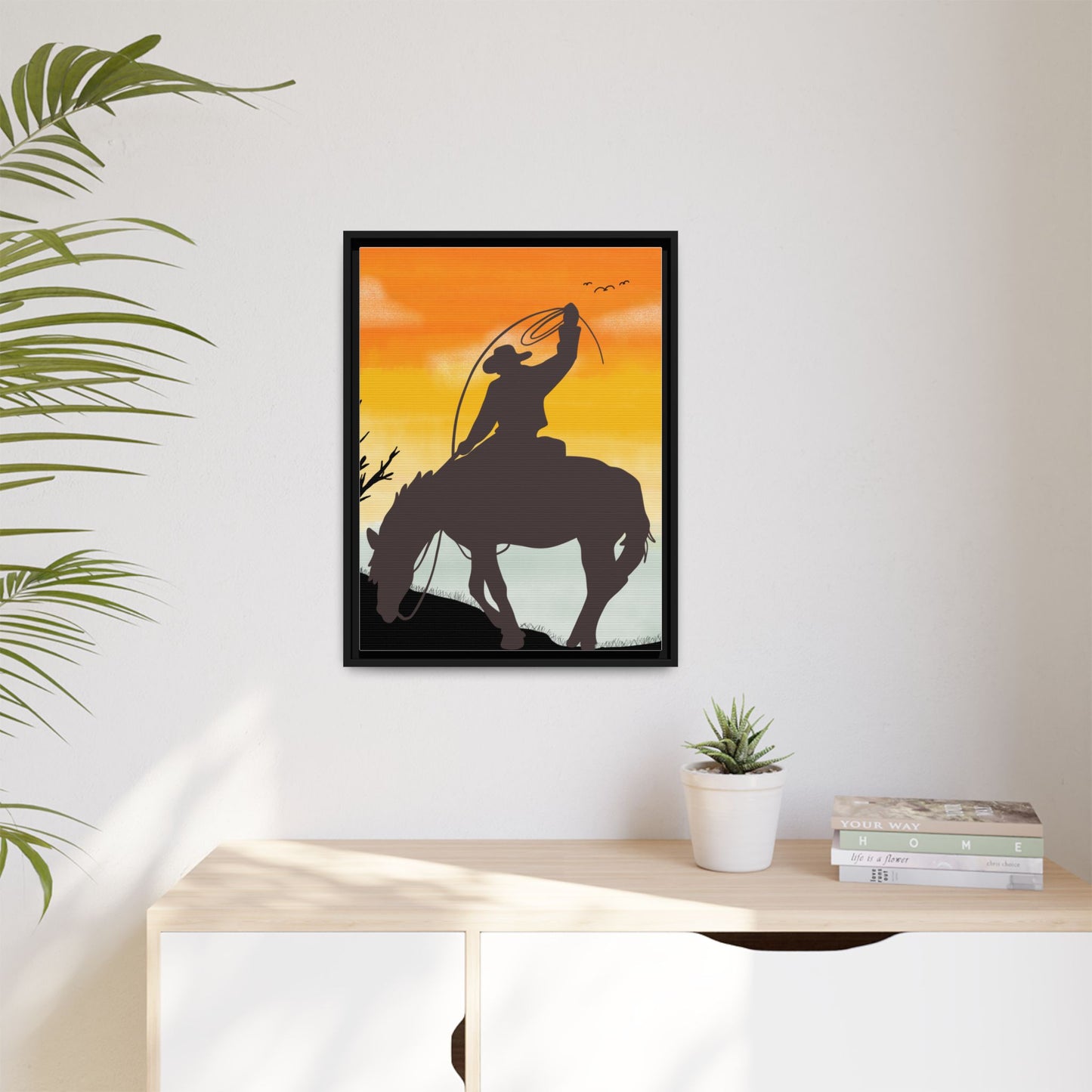Framed Cowboy Rodeo Art Print Canvas Wall Decor Western Home Decor Rustic Cowboy Gift Equestrian Wall Art Country Themed Art Housewarming Gift